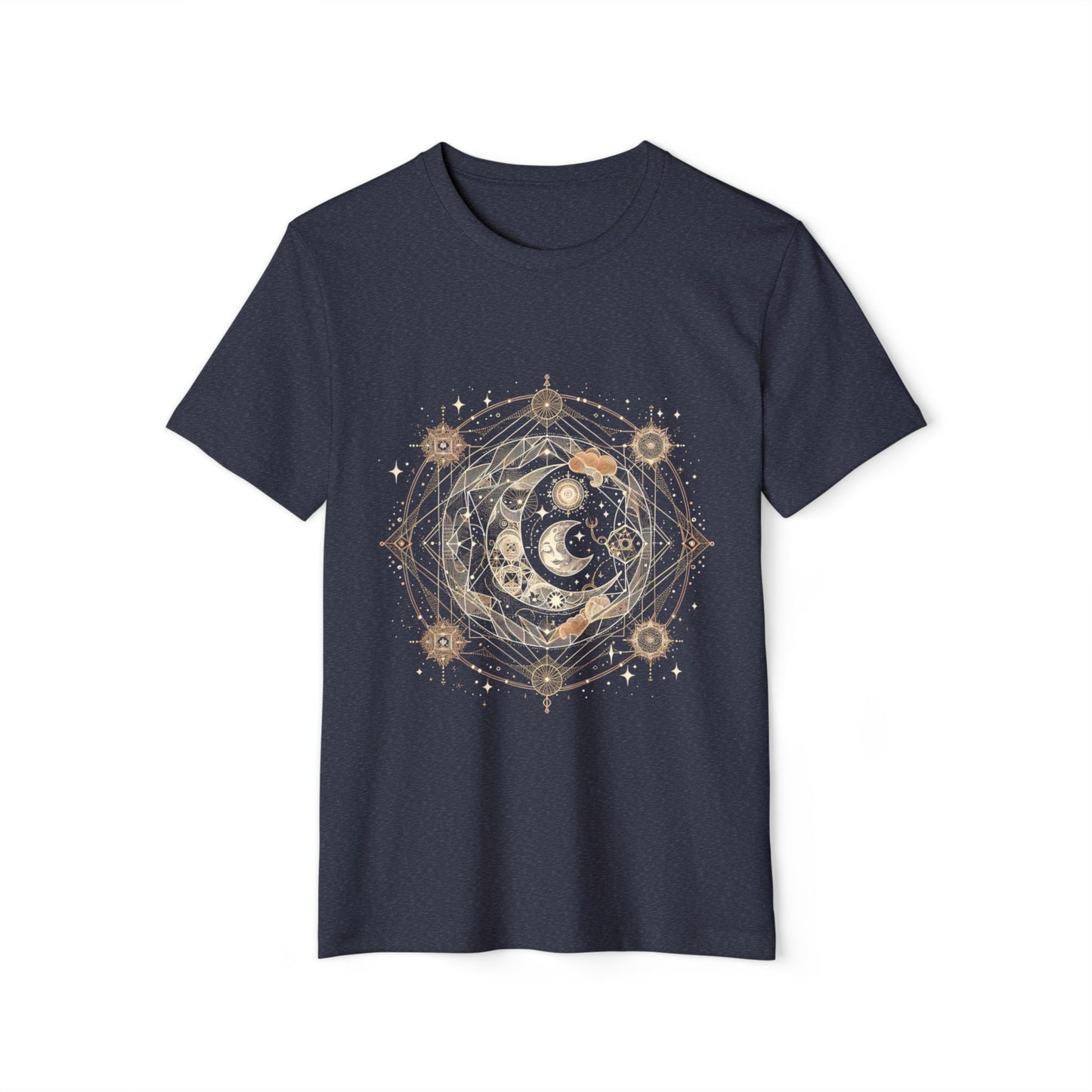 Celestial Boho Moon Phase Tee – Sacred Geometry Spiritual Shirt in Earth Tones | Arte Vert Design