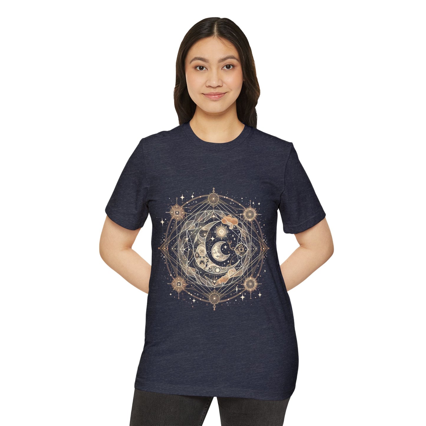 Celestial Boho Moon Phase Tee – Sacred Geometry Spiritual Shirt in Earth Tones | Arte Vert Design