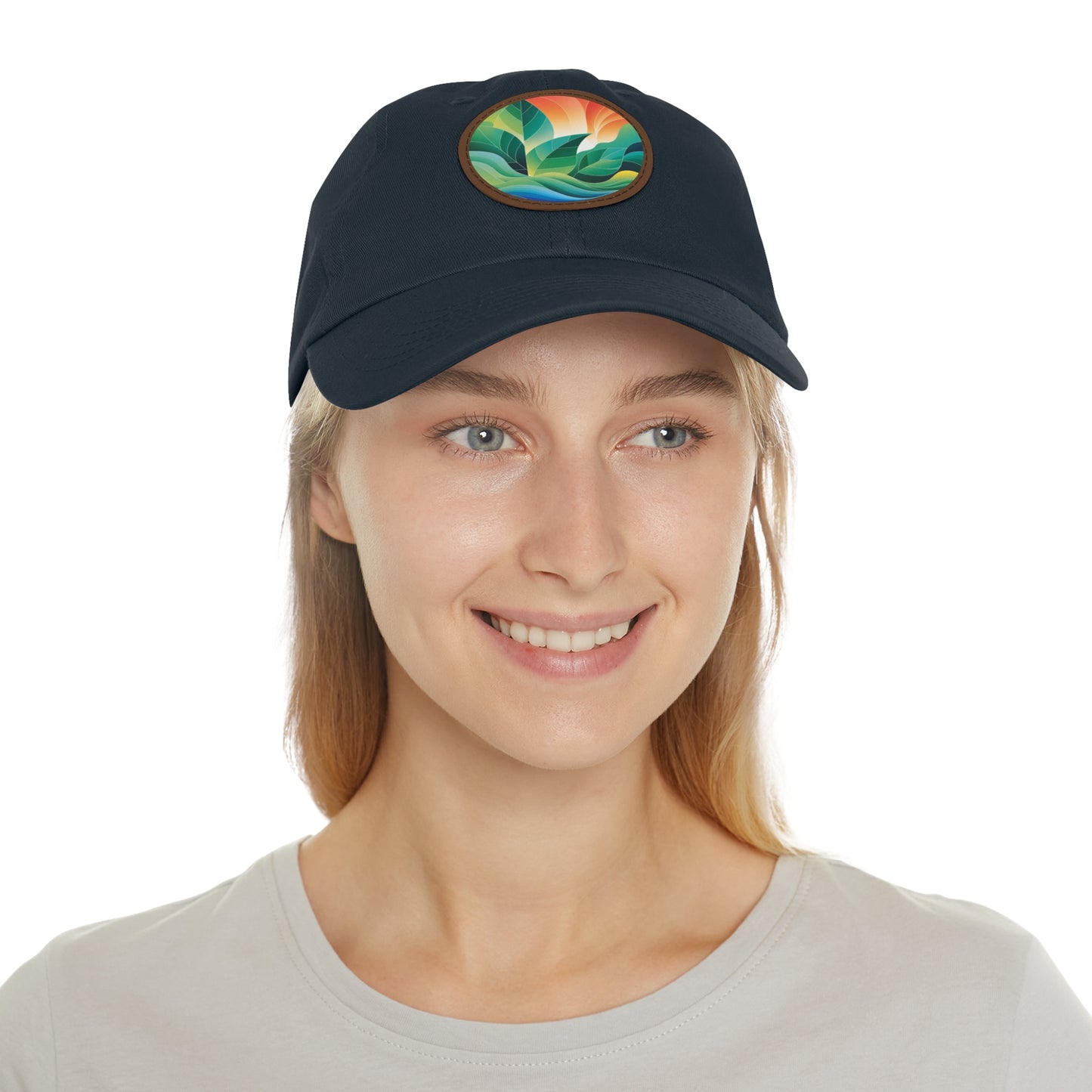 Arte Vert Nature-Inspired Dad Hat – Round Leather Patch with Vibrant Leaf Design