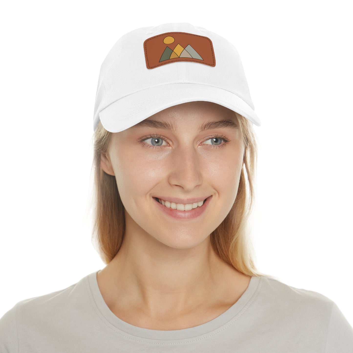 Arte Vert Mountain Sunrise Dad Hat with Leather Patch - Minimal Nature Design