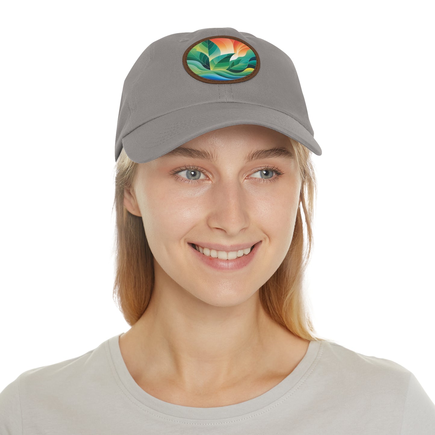 Arte Vert Nature-Inspired Dad Hat – Round Leather Patch with Vibrant Leaf Design