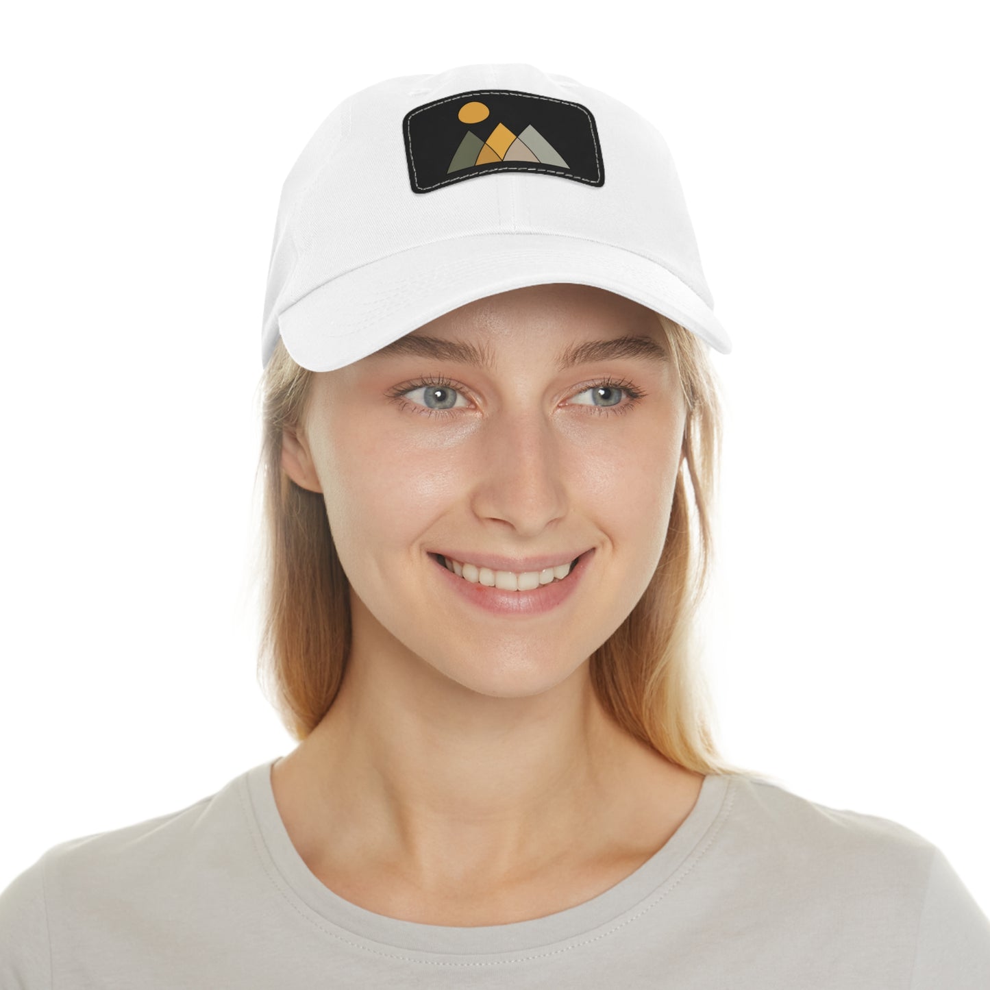 Arte Vert Mountain Sunrise Dad Hat with Leather Patch - Minimal Nature Design