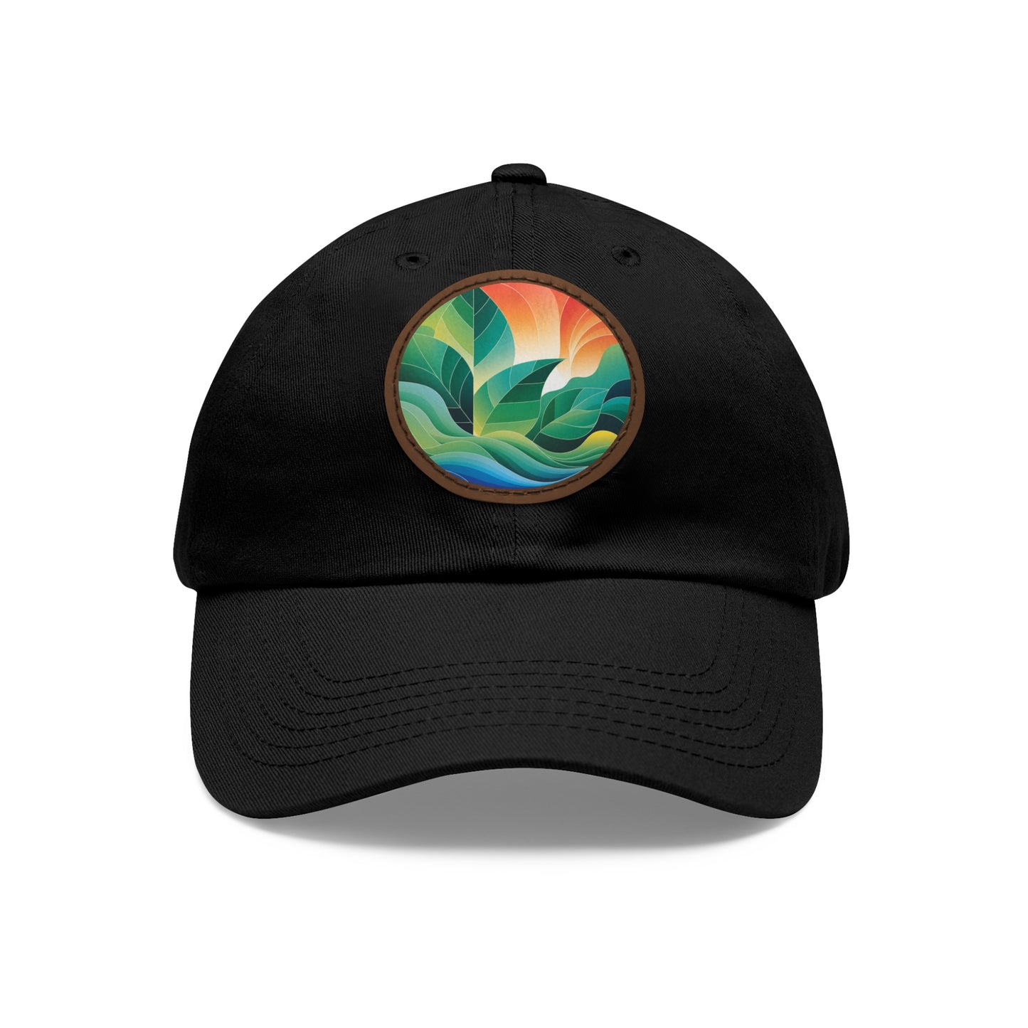 Arte Vert Nature-Inspired Dad Hat – Round Leather Patch with Vibrant Leaf Design