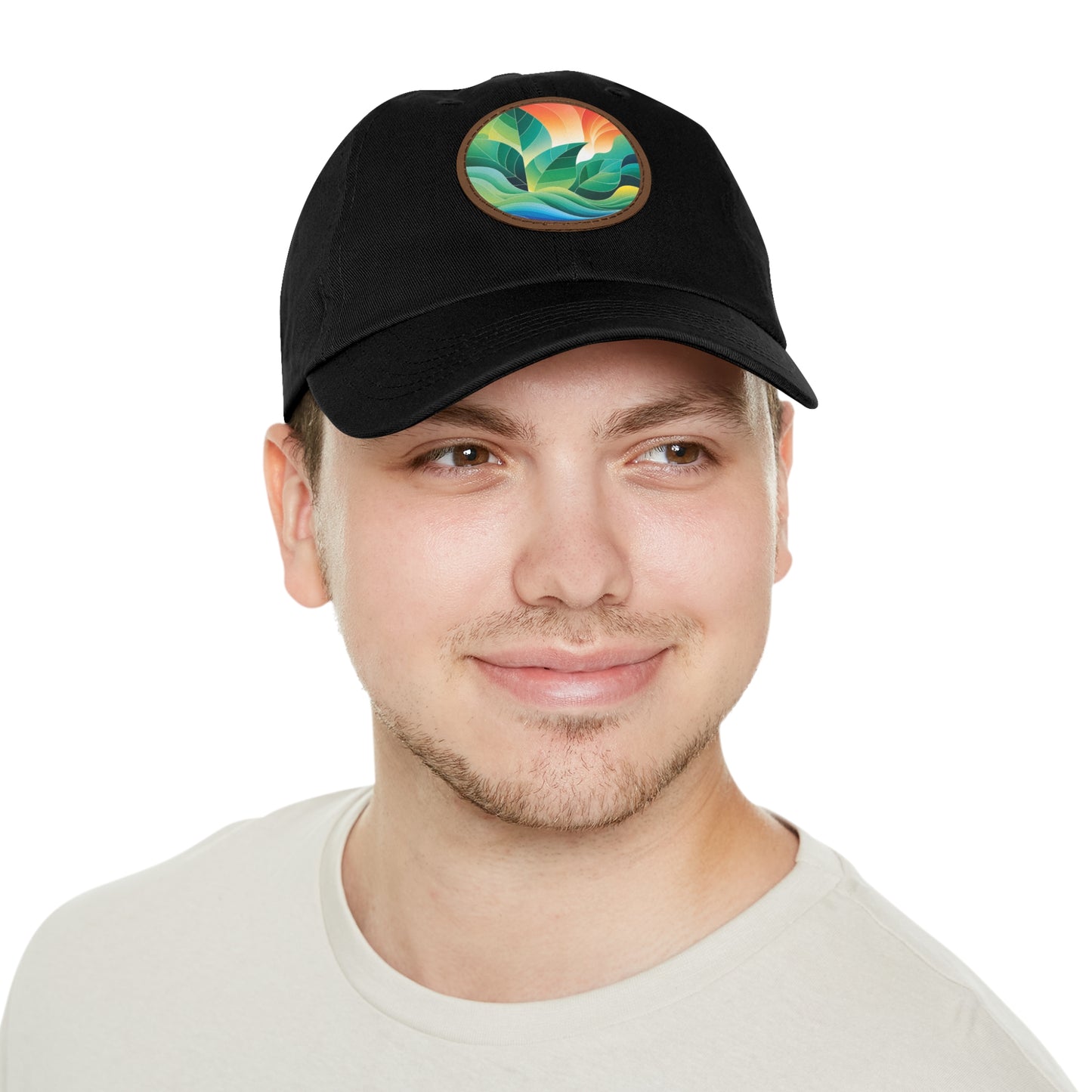 Arte Vert Nature-Inspired Dad Hat – Round Leather Patch with Vibrant Leaf Design