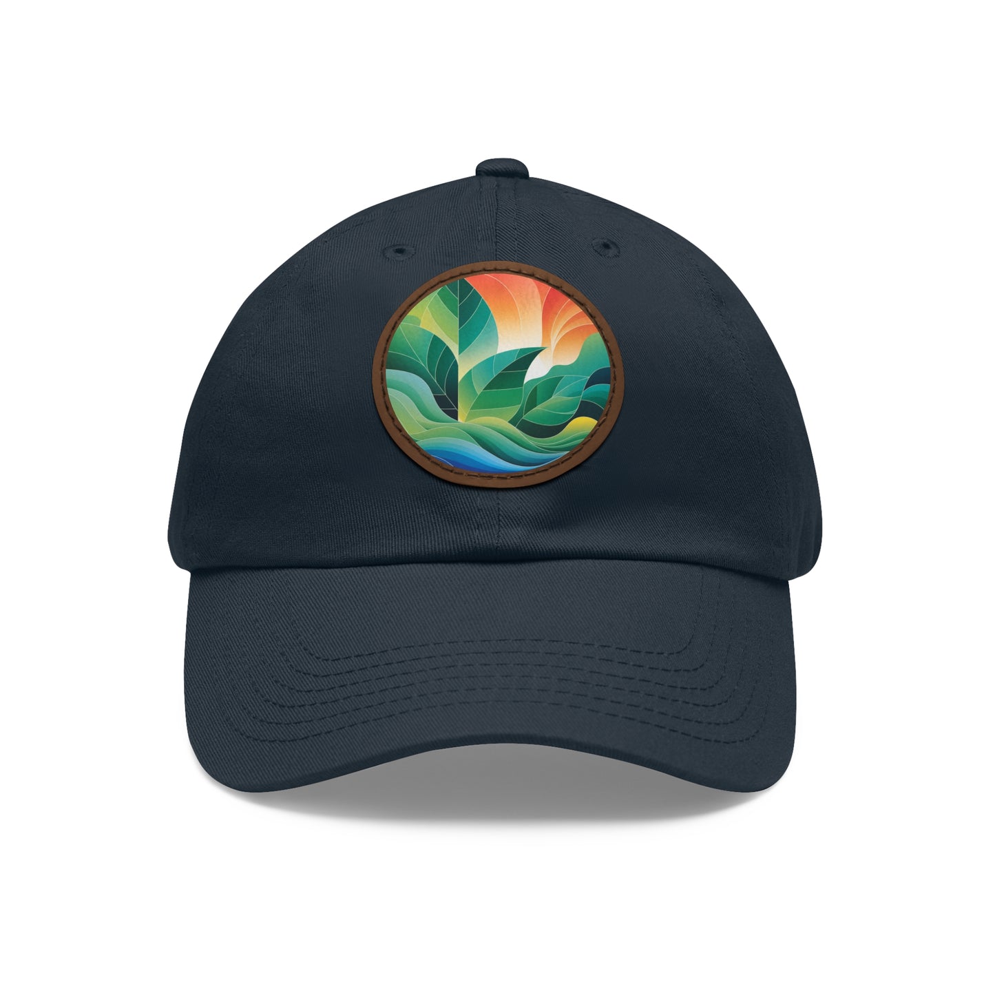 Arte Vert Nature-Inspired Dad Hat – Round Leather Patch with Vibrant Leaf Design
