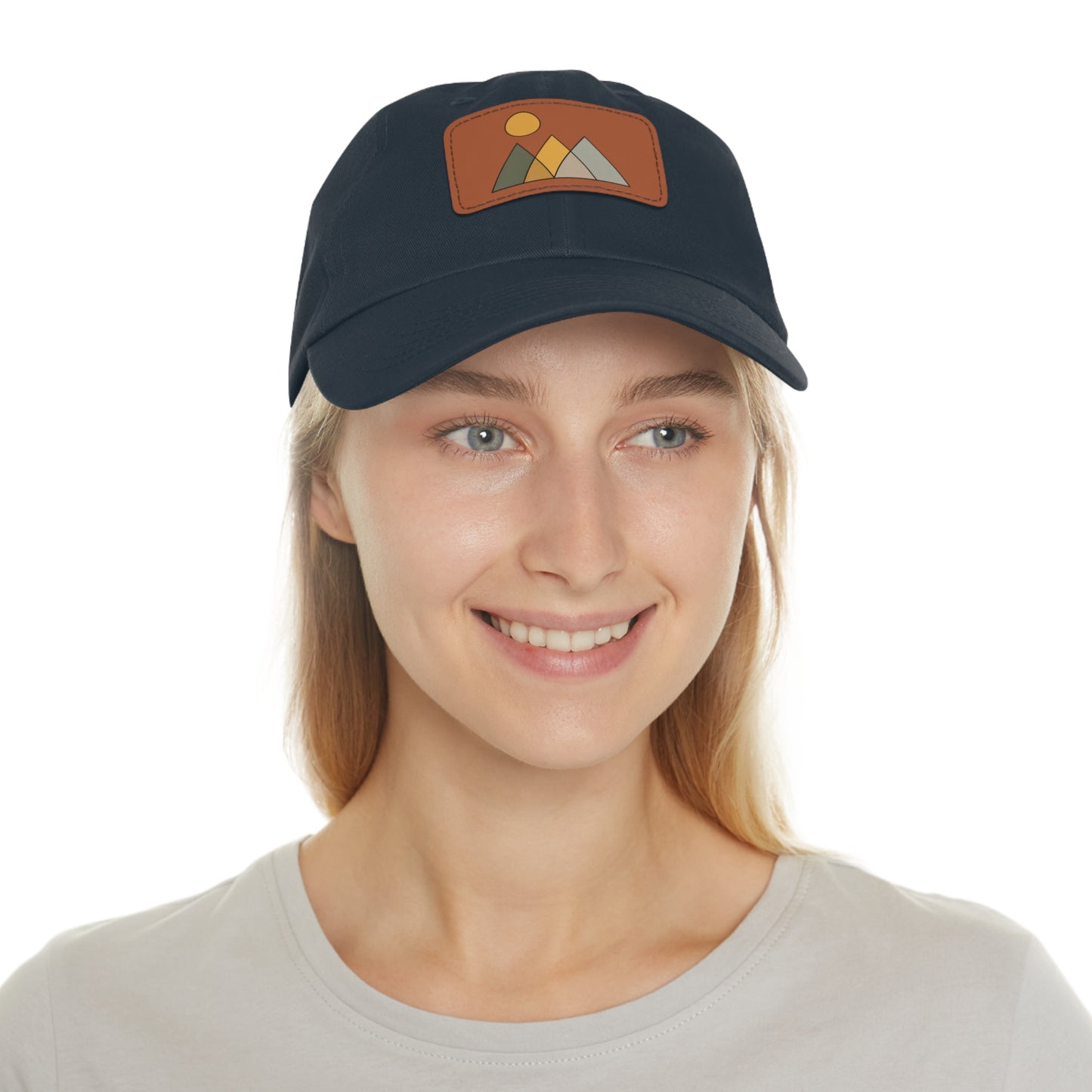 Arte Vert Mountain Sunrise Dad Hat with Leather Patch - Minimal Nature Design