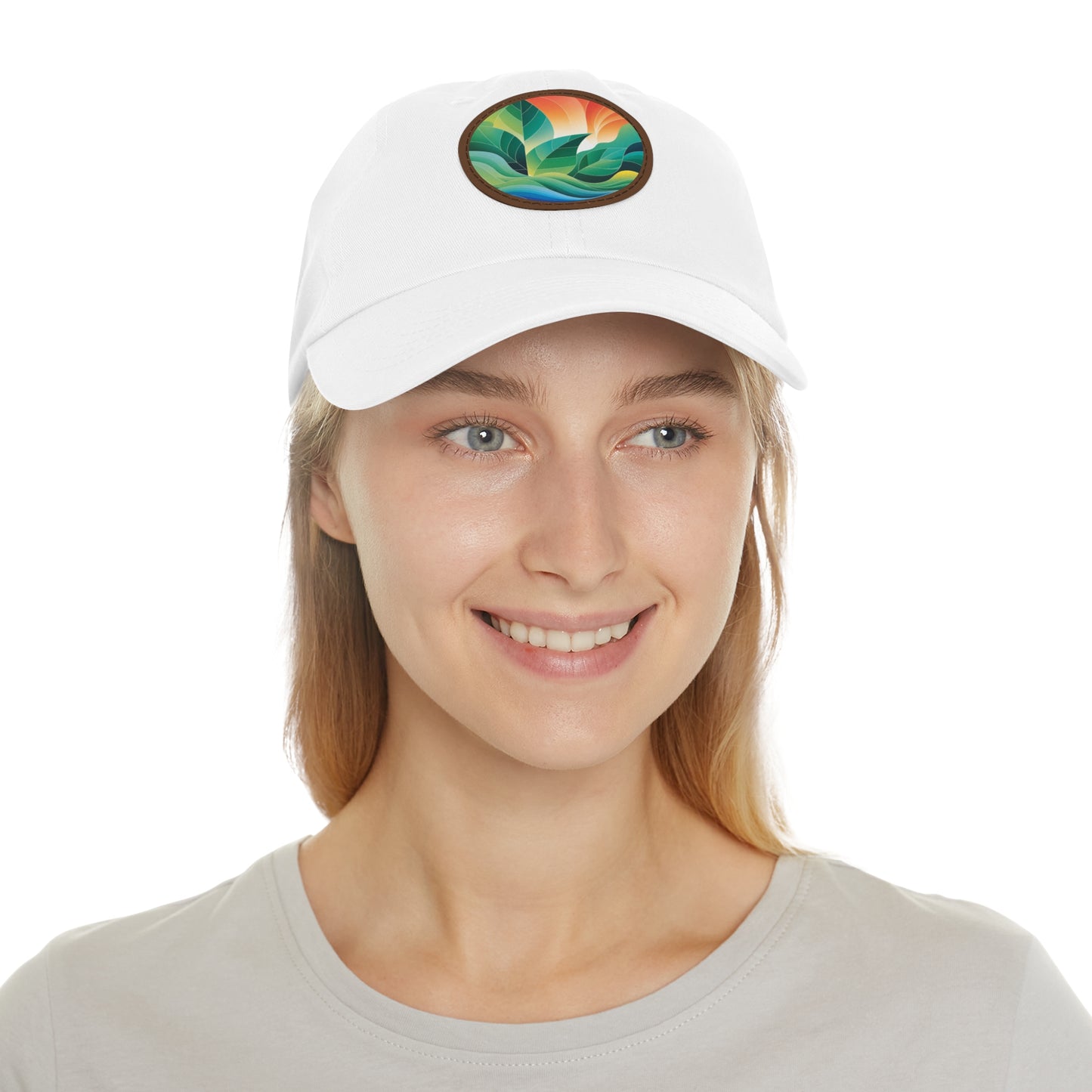 Arte Vert Nature-Inspired Dad Hat – Round Leather Patch with Vibrant Leaf Design