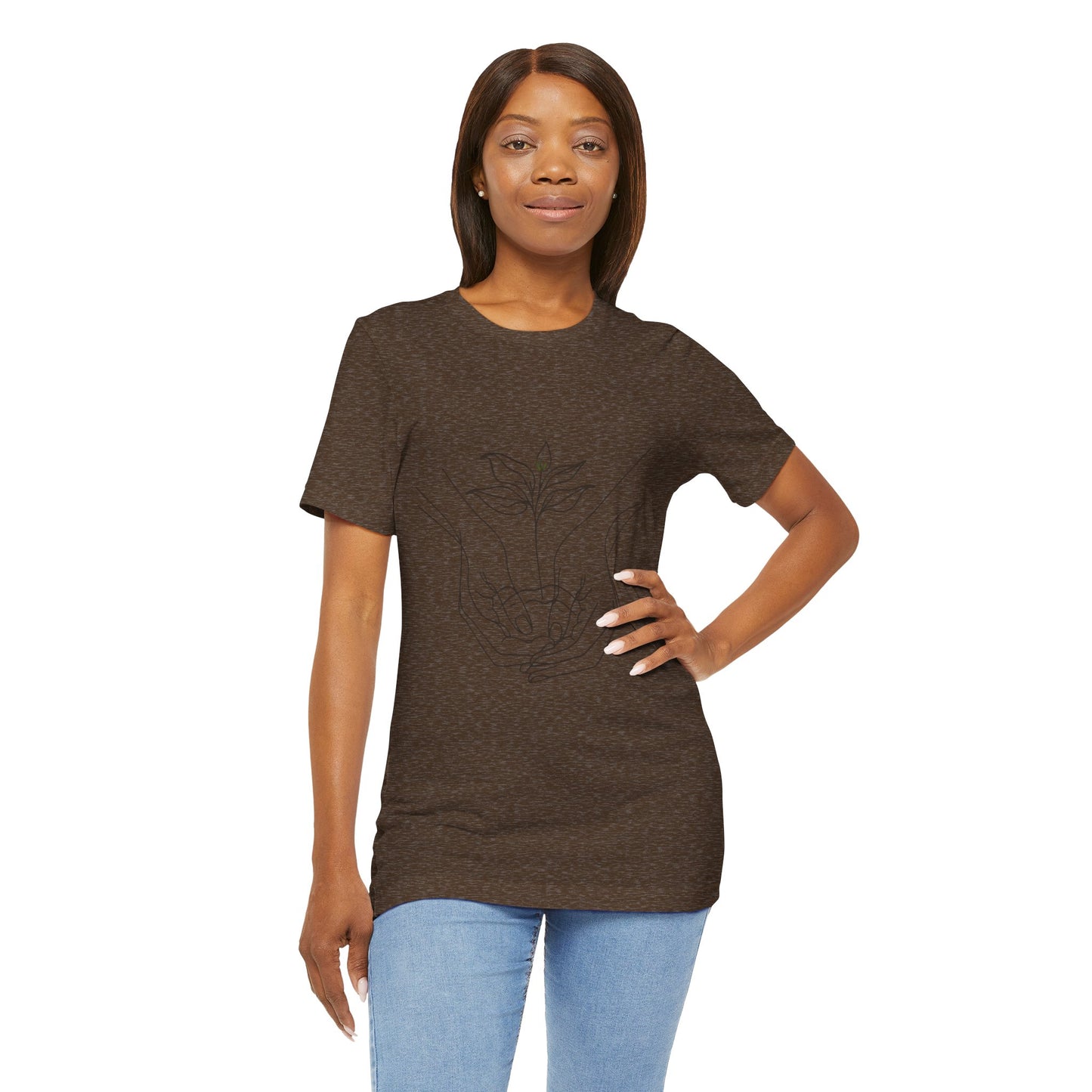 Root Connection Tee – One-Line Hands & Roots Drawing, Spiritual Nature Art | Arte Vert Designs