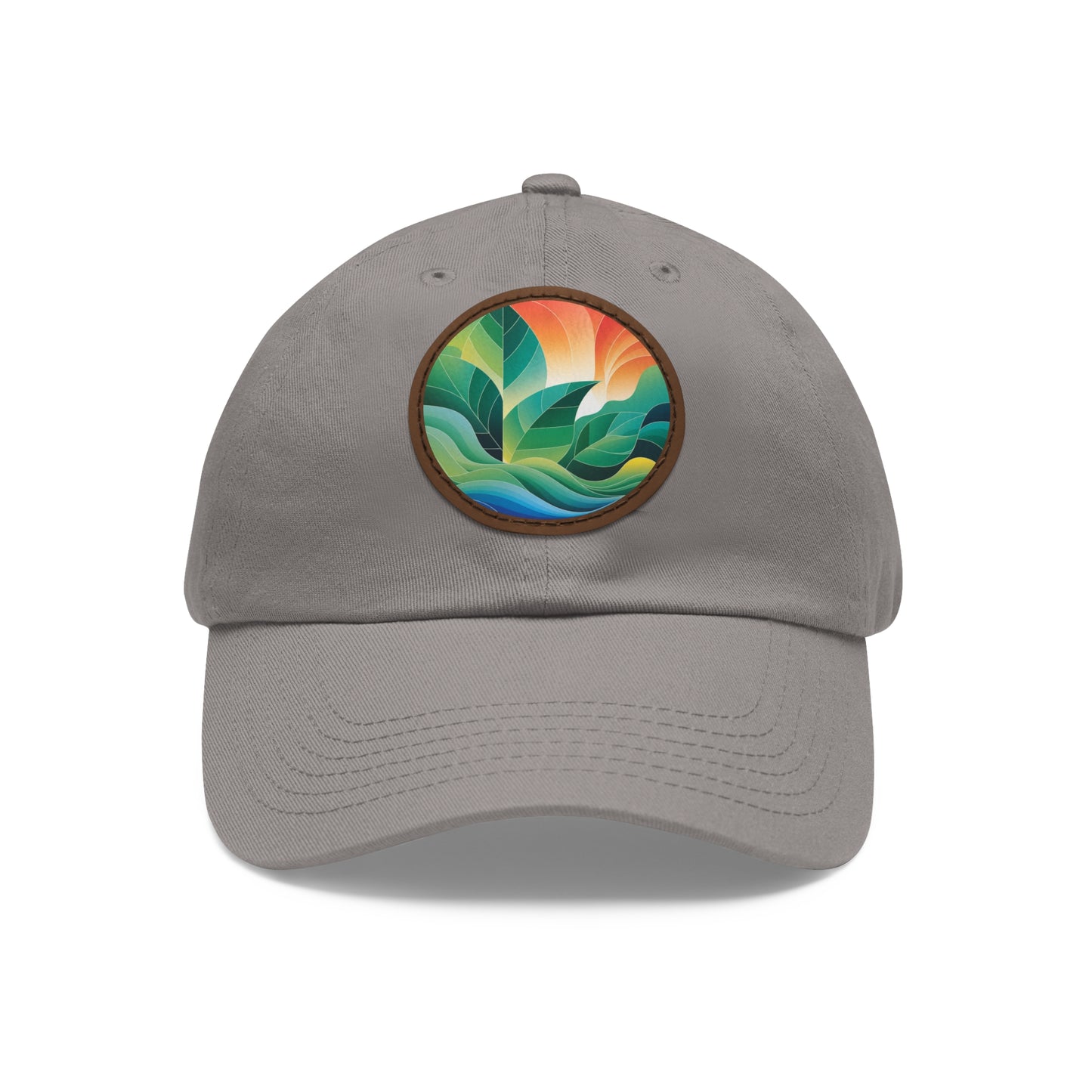 Arte Vert Nature-Inspired Dad Hat – Round Leather Patch with Vibrant Leaf Design