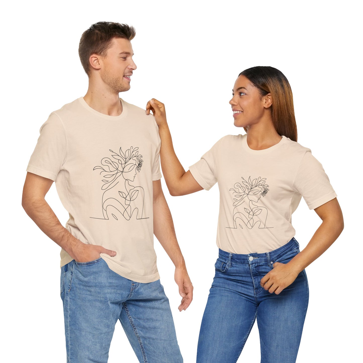 Minimalist Botanical Face Line Art Tee – Abstract Nude Drawing Shirt | Arte Vert Designs