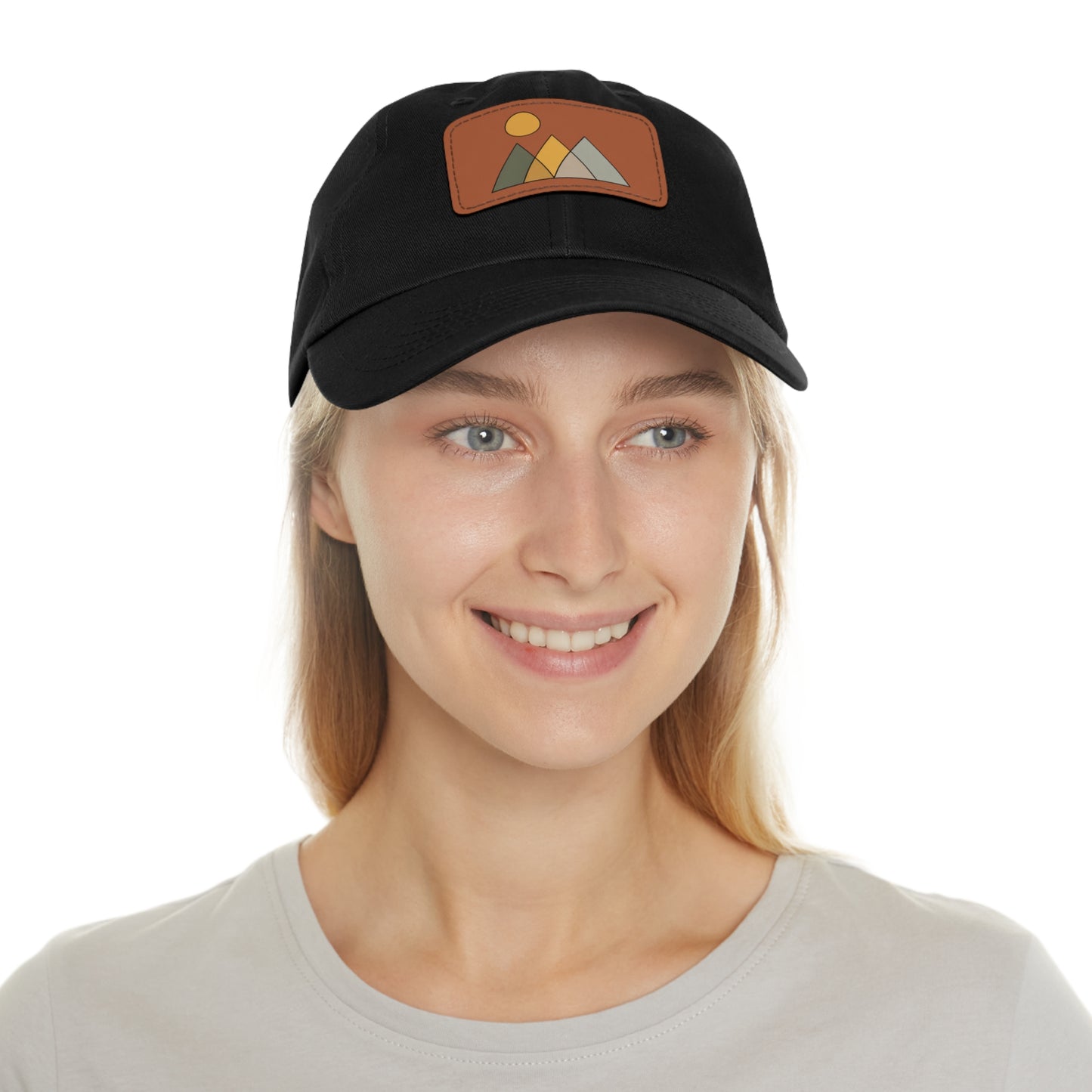 Arte Vert Mountain Sunrise Dad Hat with Leather Patch - Minimal Nature Design