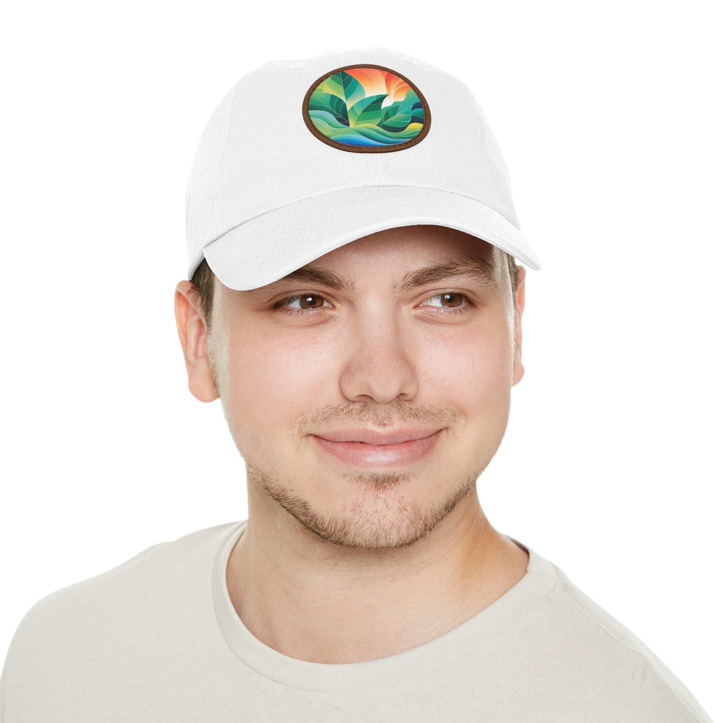 Arte Vert Nature-Inspired Dad Hat – Round Leather Patch with Vibrant Leaf Design