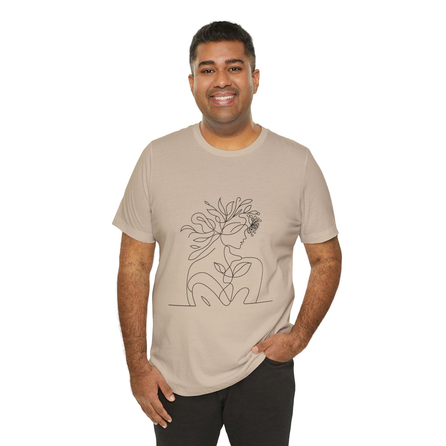 Minimalist Botanical Face Line Art Tee – Abstract Nude Drawing Shirt | Arte Vert Designs
