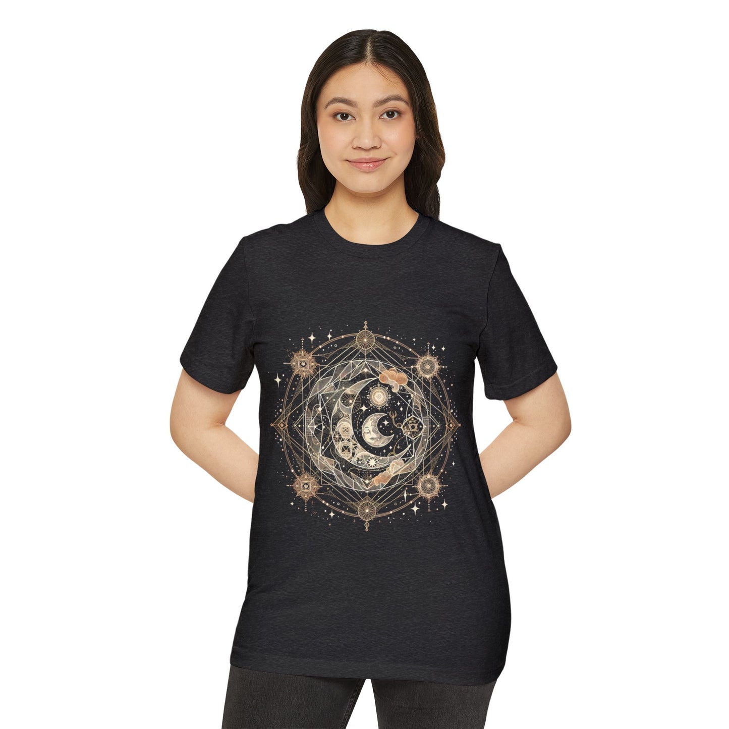 Celestial Boho Moon Phase Tee – Sacred Geometry Spiritual Shirt in Earth Tones | Arte Vert Design