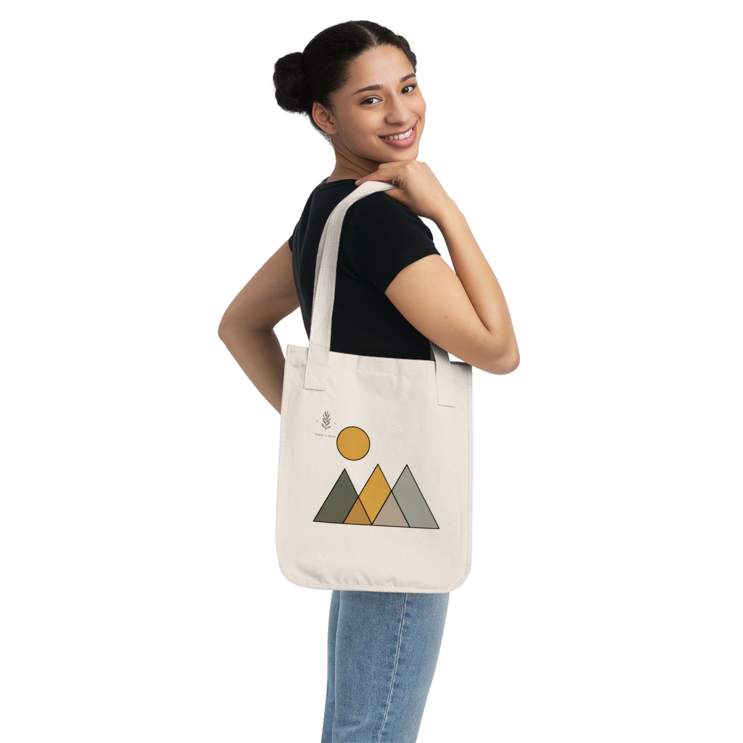 ArteVert Organic Canvas Tote - Minimal Geometric Mountain & Sun Design