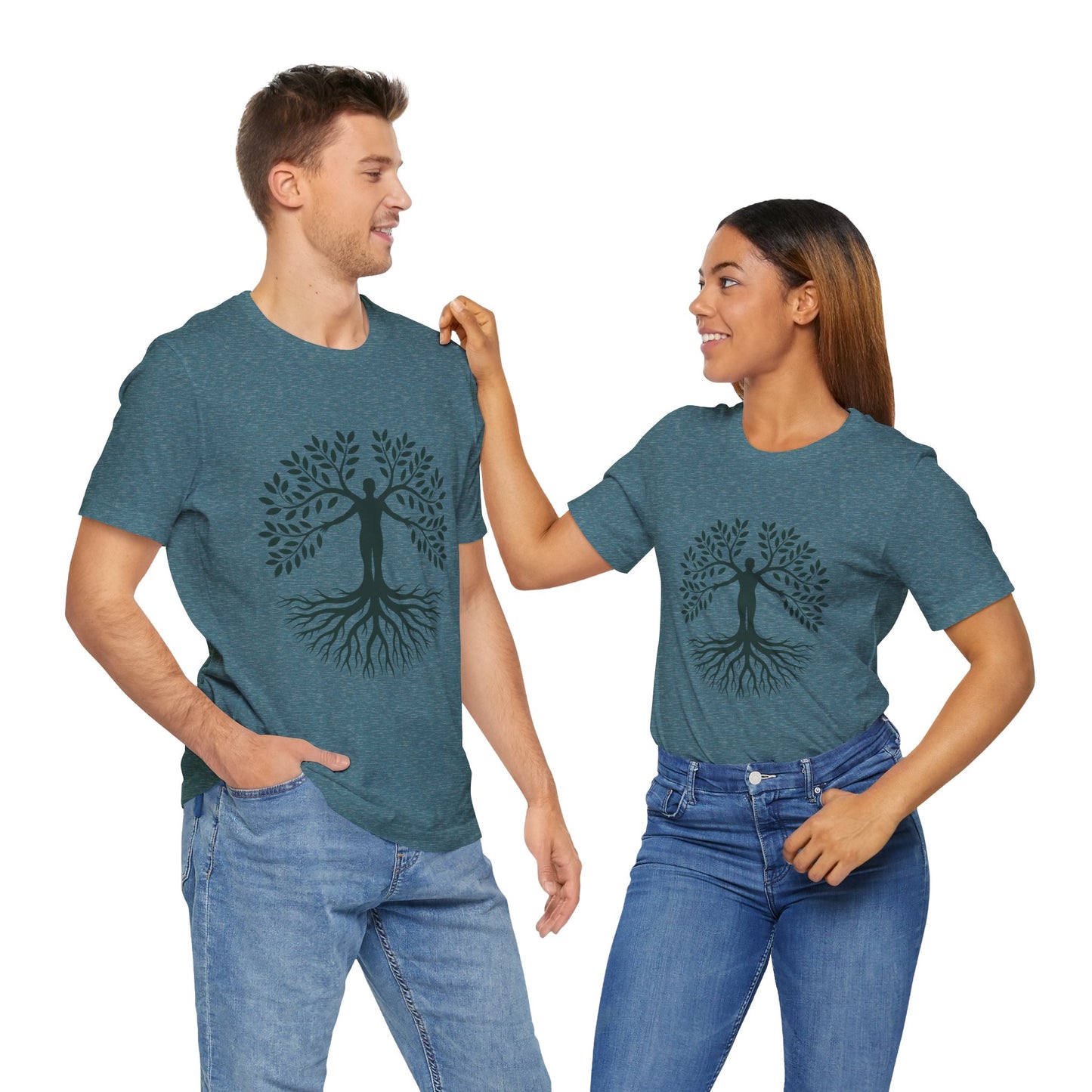 Roots of Life Organic Cotton Tee - Human & Tree Silhouette Nature Design