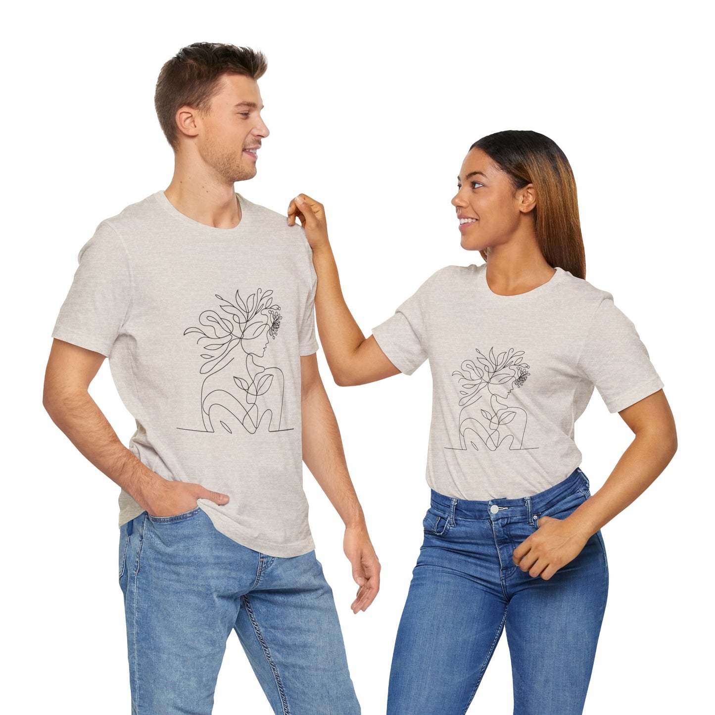 Minimalist Botanical Face Line Art Tee – Abstract Nude Drawing Shirt | Arte Vert Designs