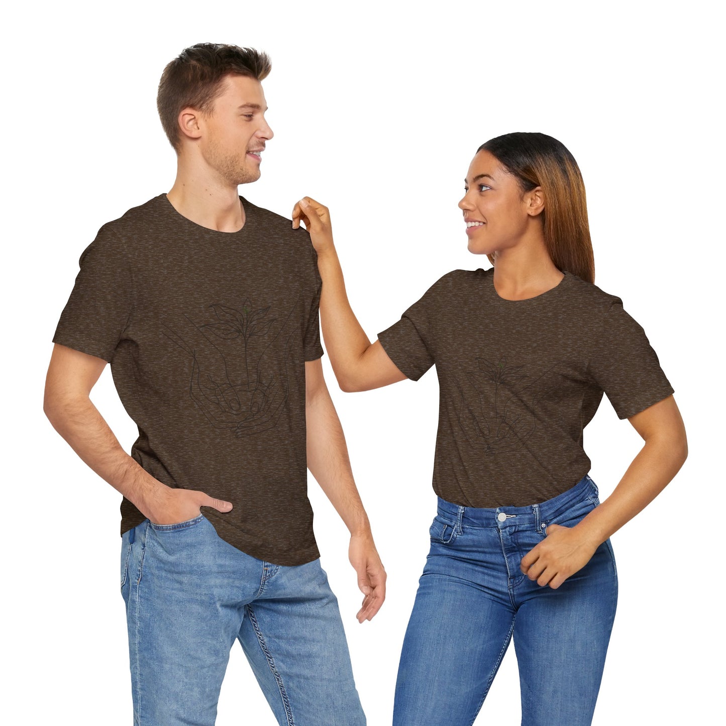 Root Connection Tee – One-Line Hands & Roots Drawing, Spiritual Nature Art | Arte Vert Designs