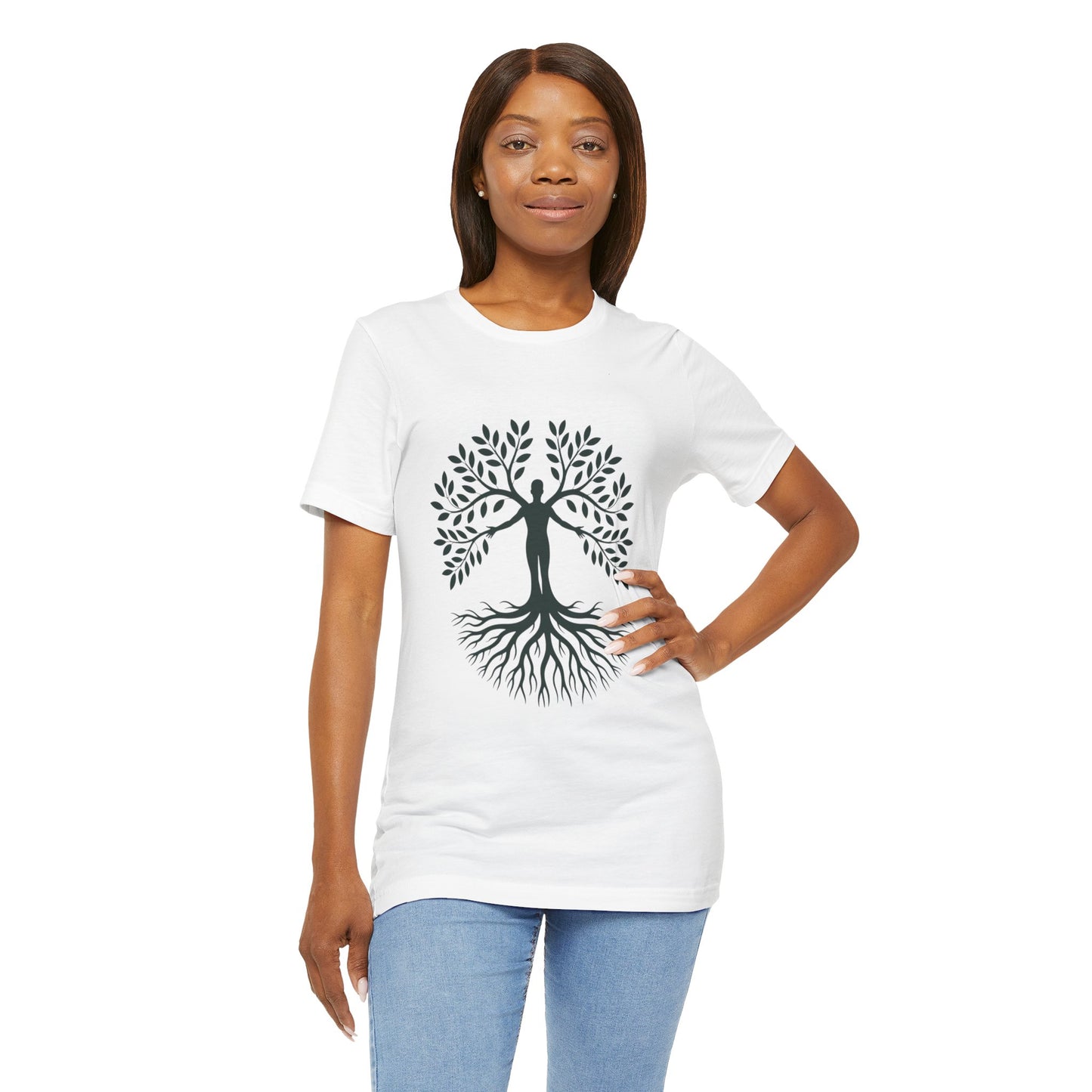 Roots of Life Organic Cotton Tee - Human & Tree Silhouette Nature Design
