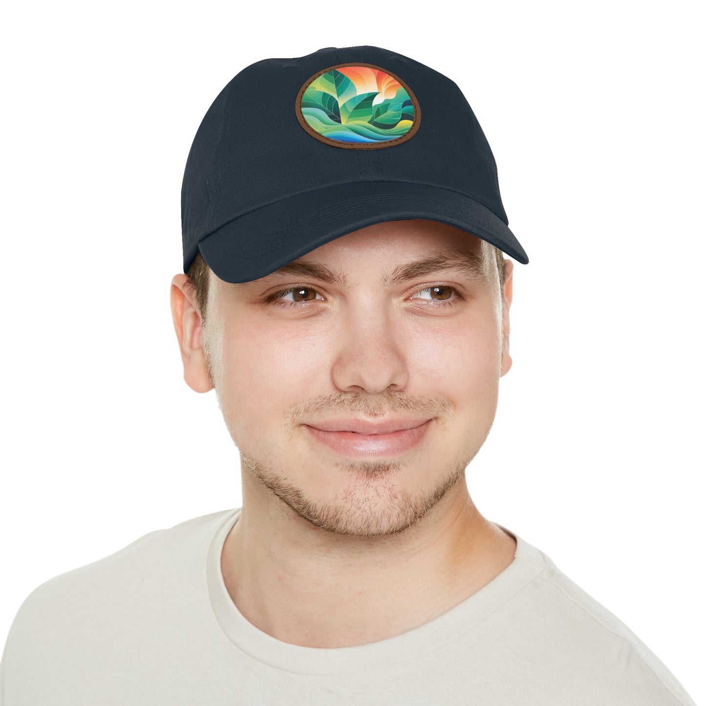 Arte Vert Nature-Inspired Dad Hat – Round Leather Patch with Vibrant Leaf Design