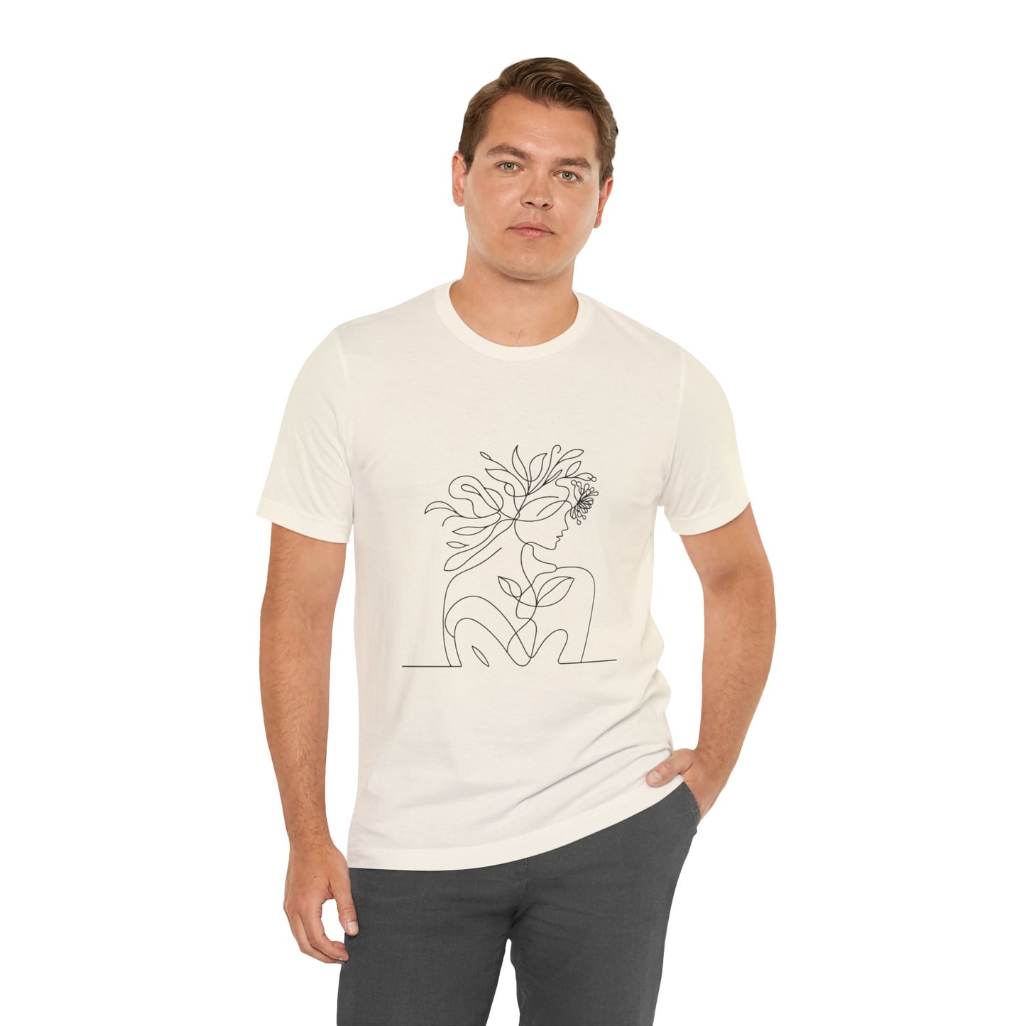 Minimalist Botanical Face Line Art Tee – Abstract Nude Drawing Shirt | Arte Vert Designs