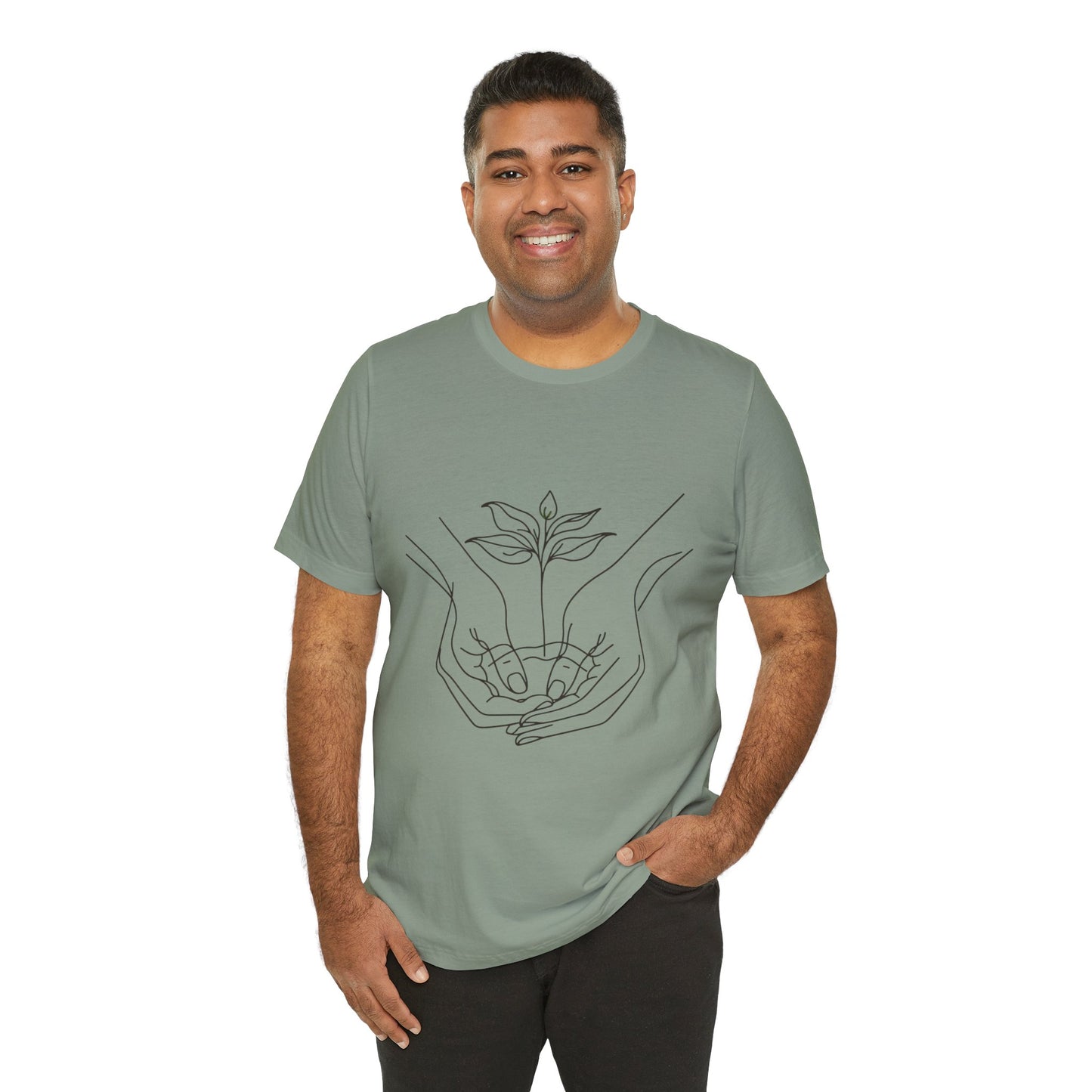 Root Connection Tee – One-Line Hands & Roots Drawing, Spiritual Nature Art | Arte Vert Designs