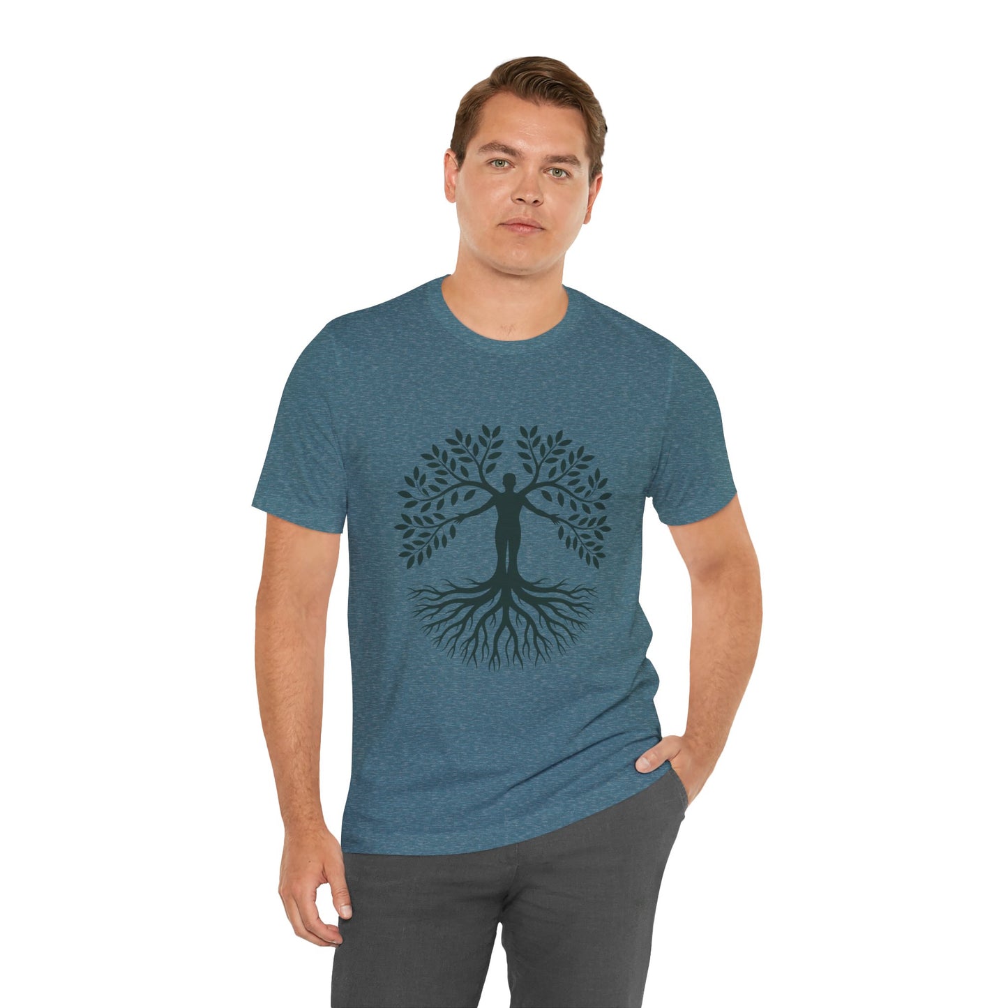 Roots of Life Organic Cotton Tee - Human & Tree Silhouette Nature Design