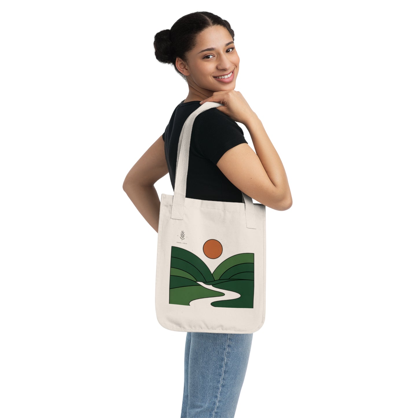 ArteVert Organic Canvas Tote - Minimal Landscape with Rolling Hills & Sunset