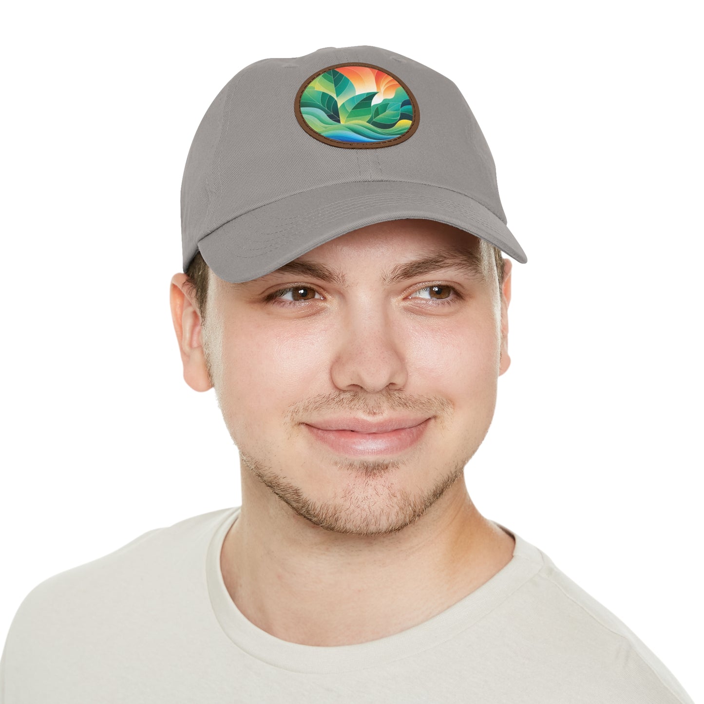Arte Vert Nature-Inspired Dad Hat – Round Leather Patch with Vibrant Leaf Design