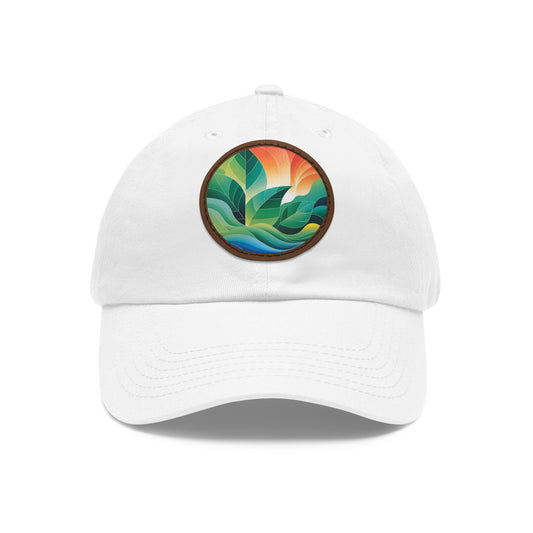 Arte Vert Nature-Inspired Dad Hat – Round Leather Patch with Vibrant Leaf Design