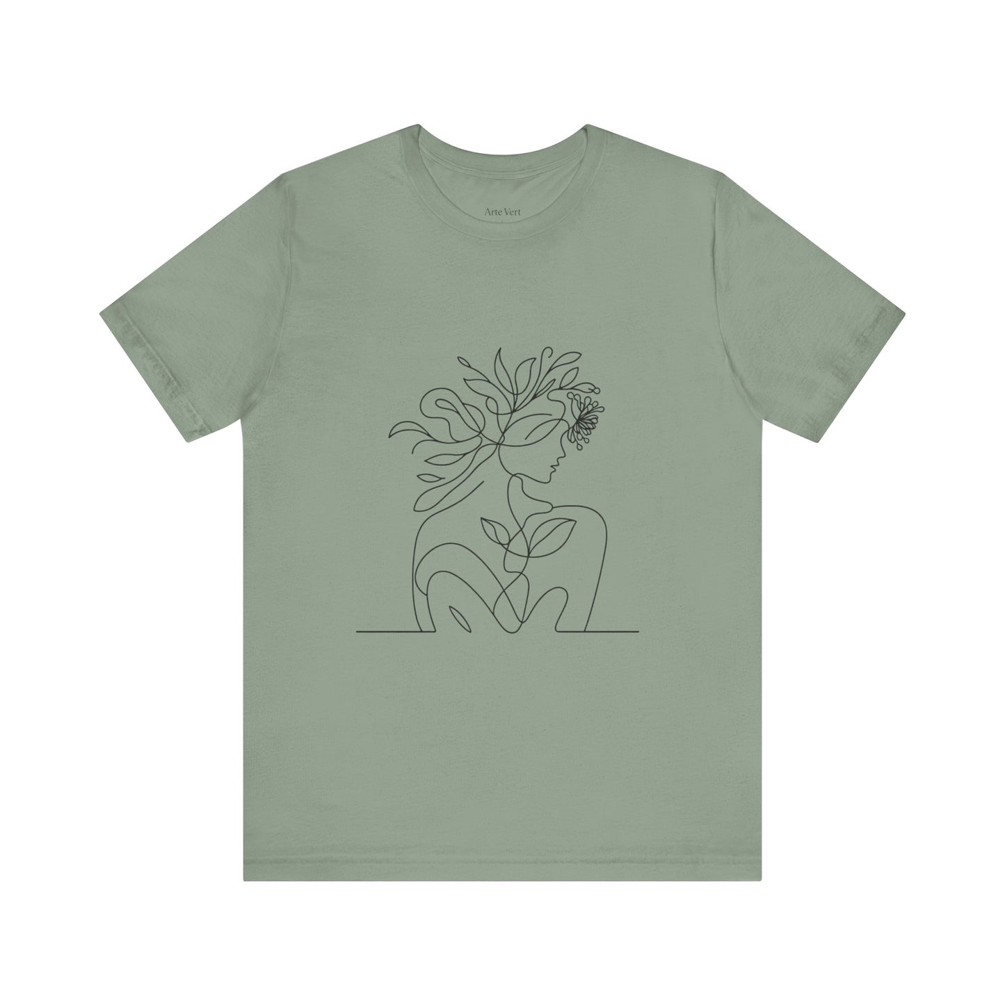 Minimalist Botanical Face Line Art Tee – Abstract Nude Drawing Shirt | Arte Vert Designs
