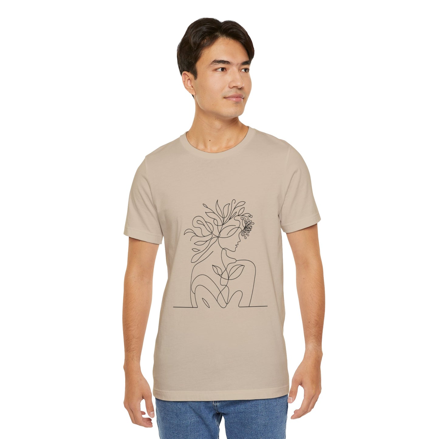 Minimalist Botanical Face Line Art Tee – Abstract Nude Drawing Shirt | Arte Vert Designs