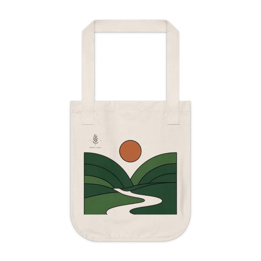 ArteVert Organic Canvas Tote - Minimal Landscape with Rolling Hills & Sunset