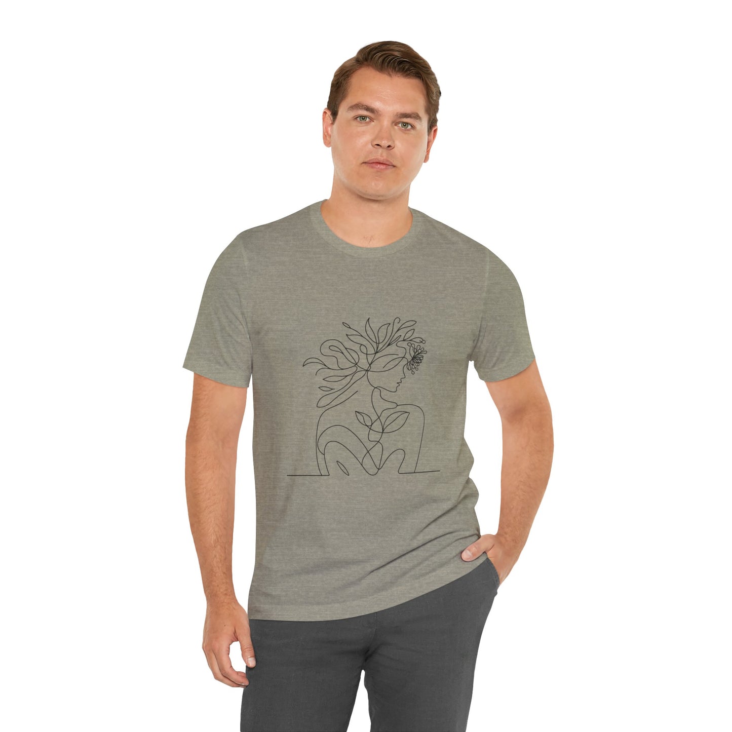 Minimalist Botanical Face Line Art Tee – Abstract Nude Drawing Shirt | Arte Vert Designs