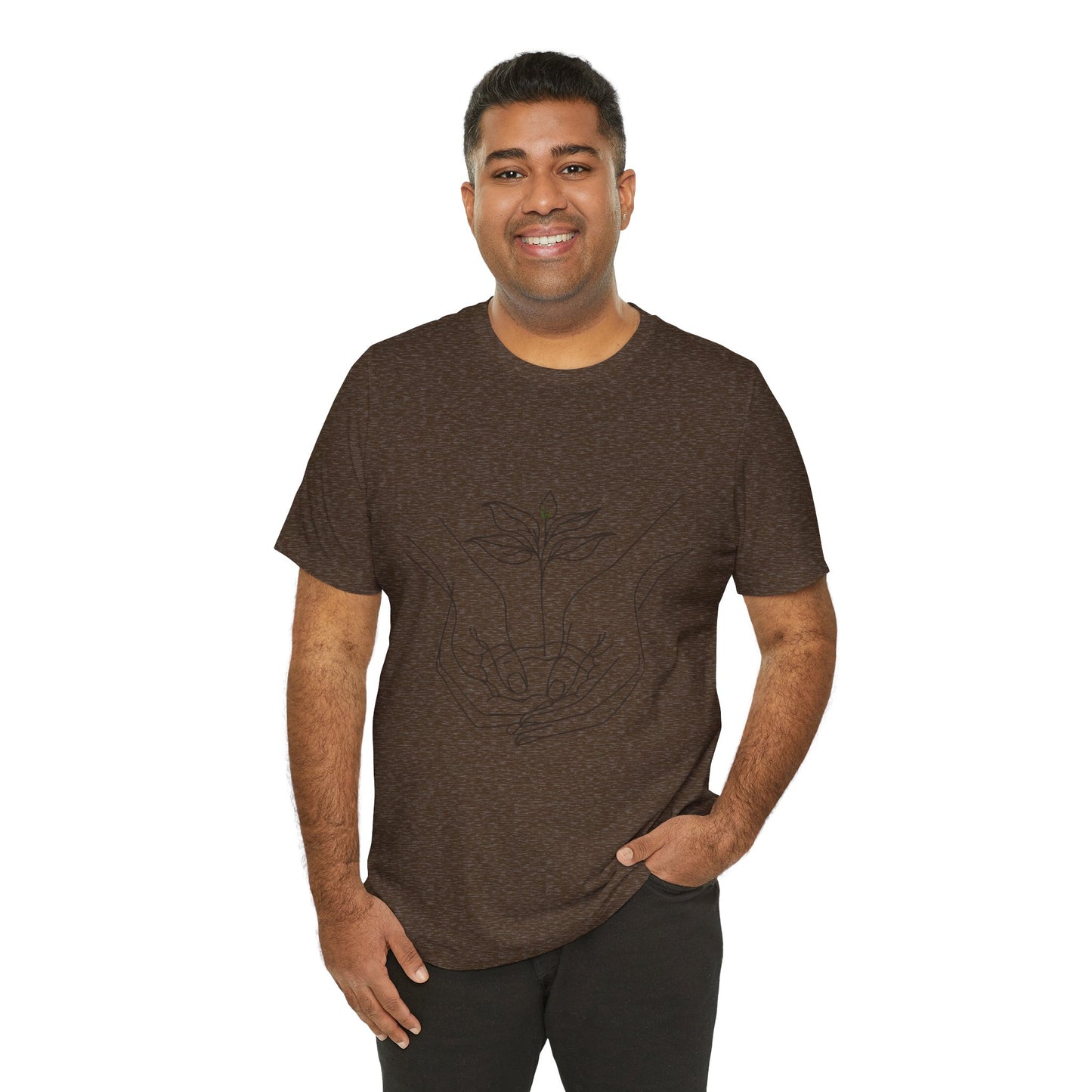 Root Connection Tee – One-Line Hands & Roots Drawing, Spiritual Nature Art | Arte Vert Designs