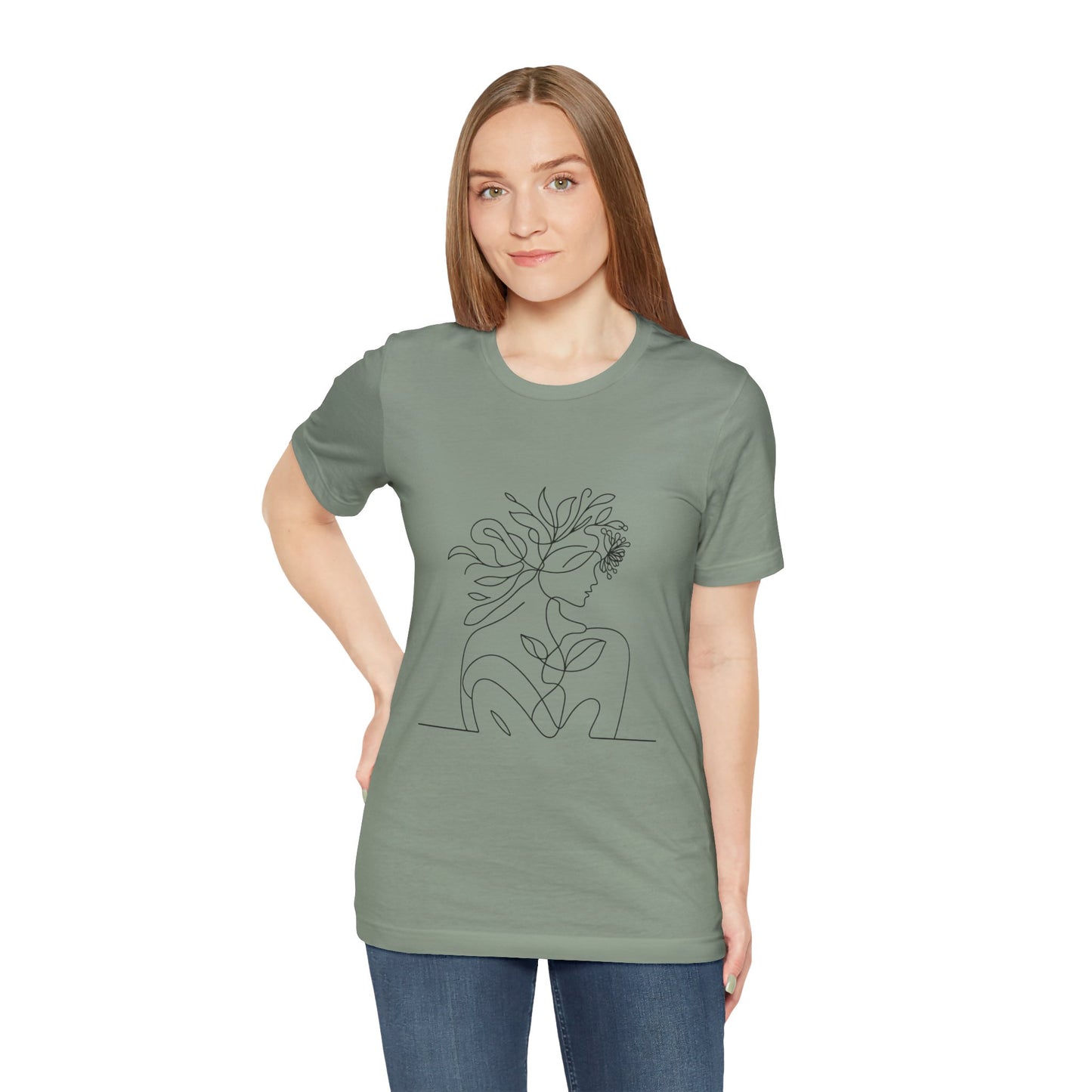 Minimalist Botanical Face Line Art Tee – Abstract Nude Drawing Shirt | Arte Vert Designs