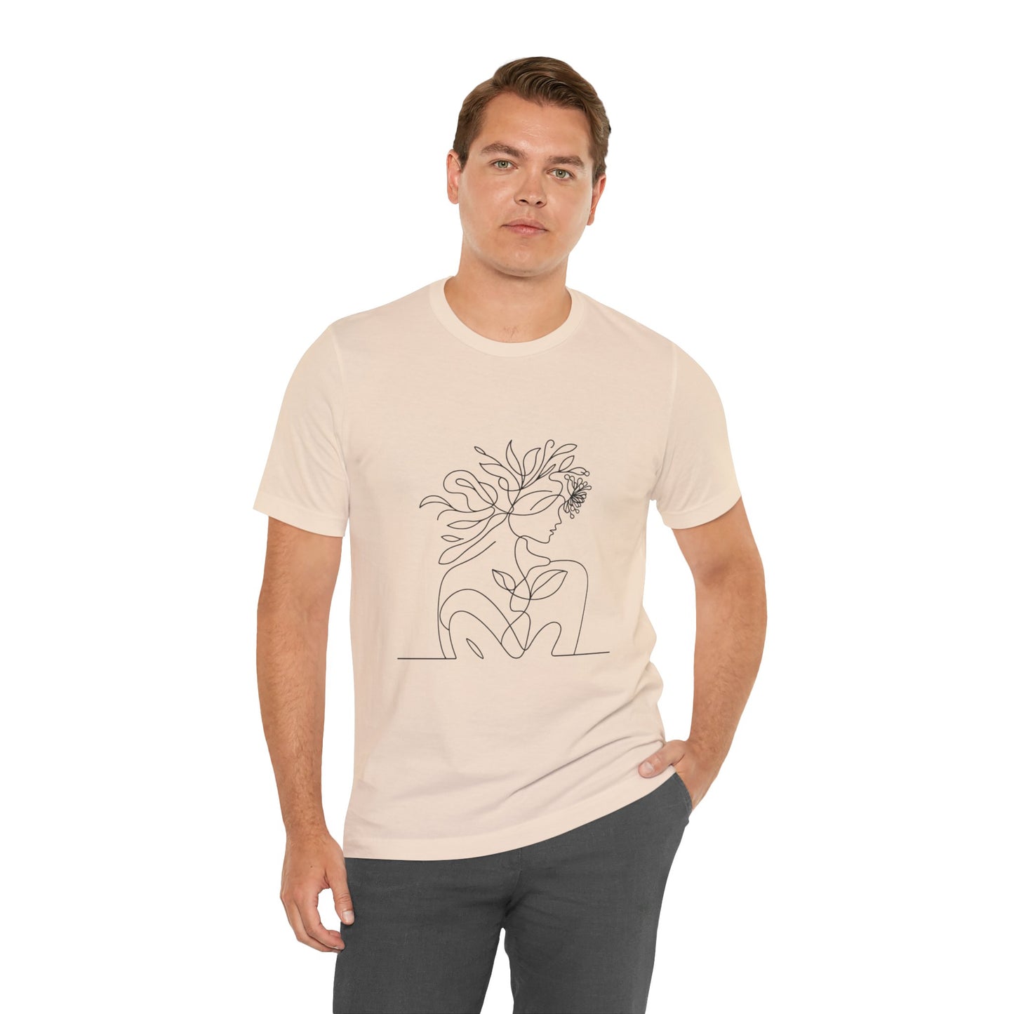 Minimalist Botanical Face Line Art Tee – Abstract Nude Drawing Shirt | Arte Vert Designs