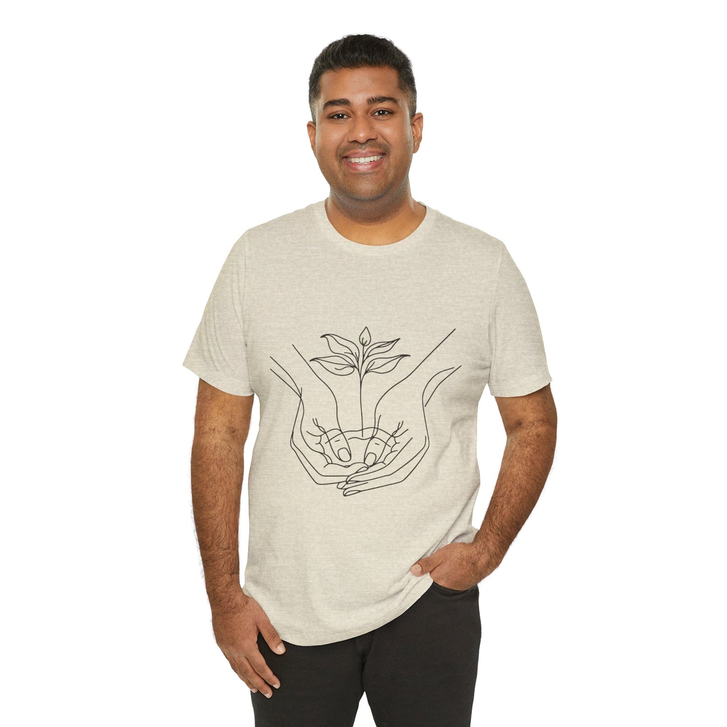 Root Connection Tee – One-Line Hands & Roots Drawing, Spiritual Nature Art | Arte Vert Designs