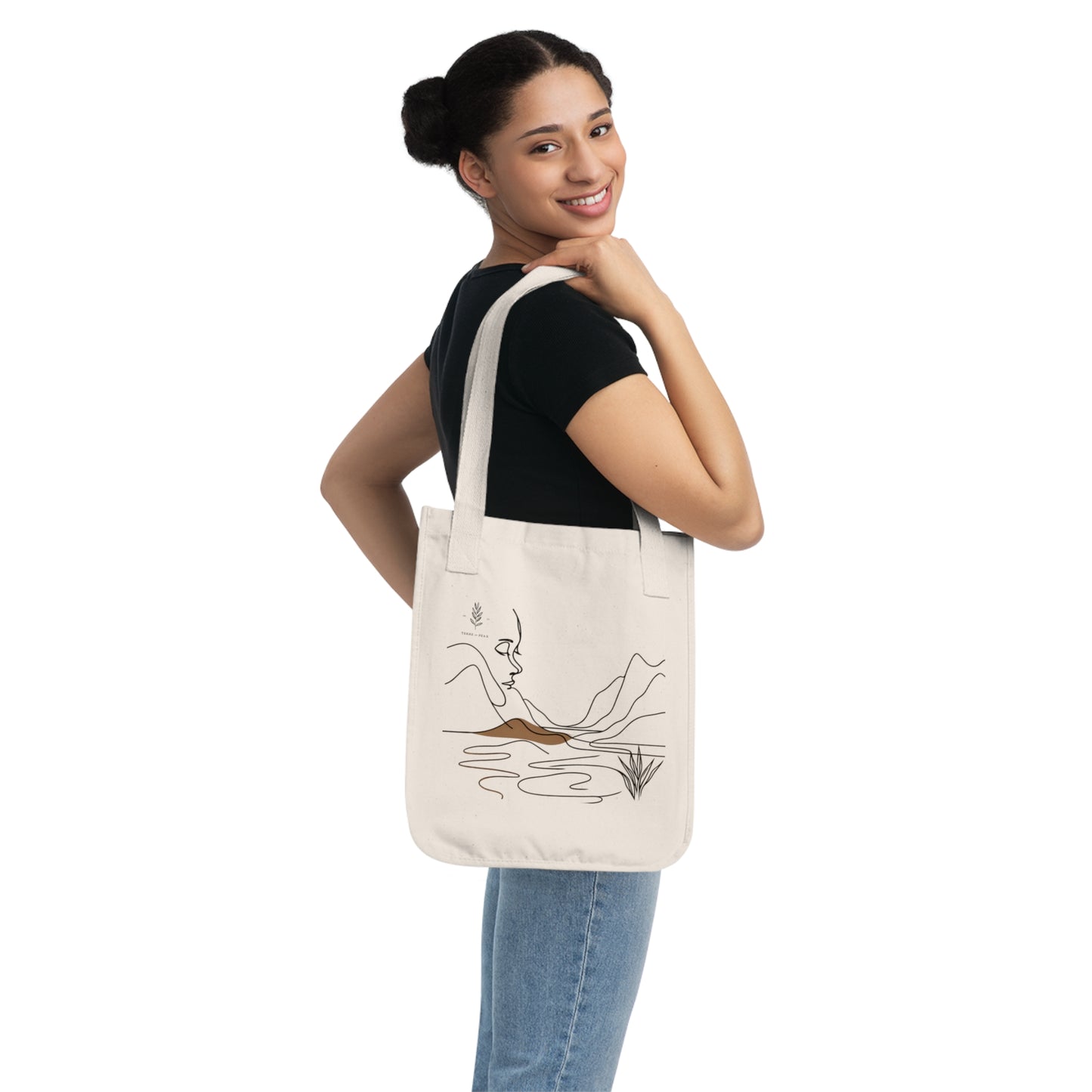 Eyes of the Earth Tote – Abstract Landscape & Meditation Line Art | Organic Cotton Tote Bag