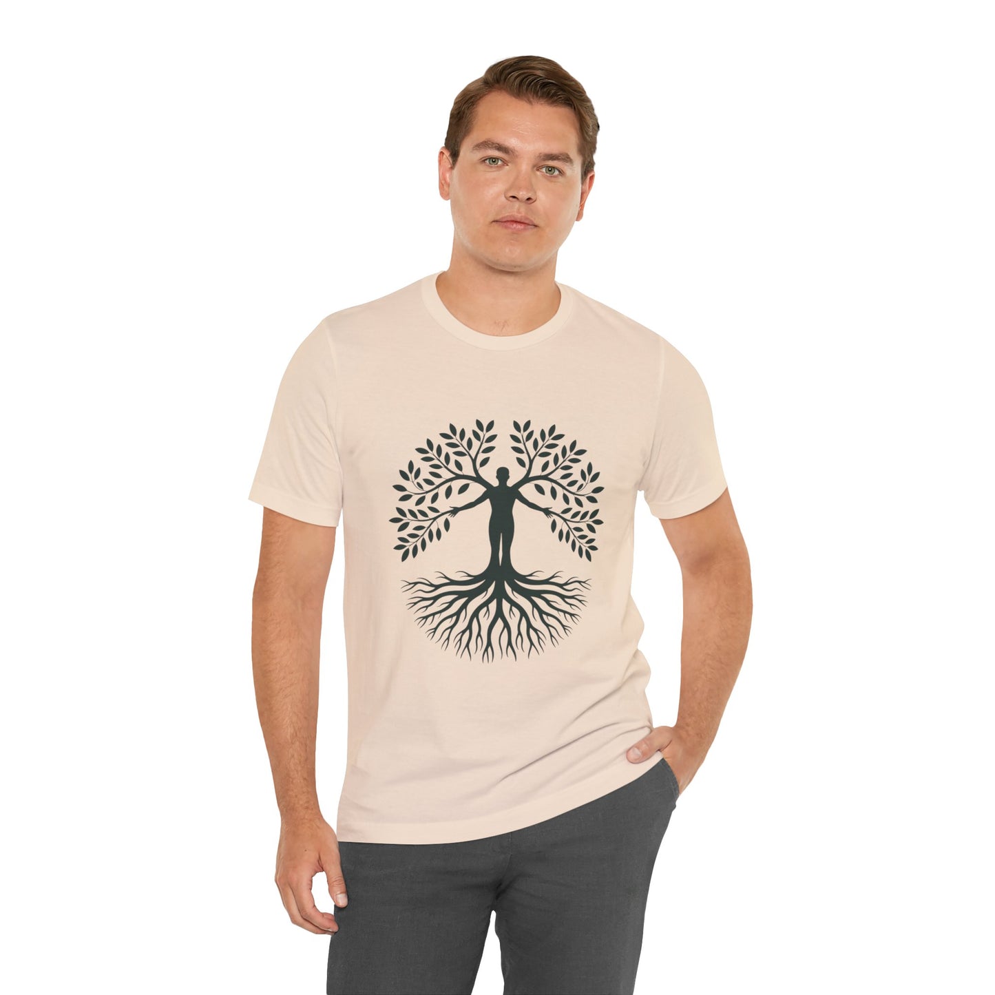 Roots of Life Organic Cotton Tee - Human & Tree Silhouette Nature Design