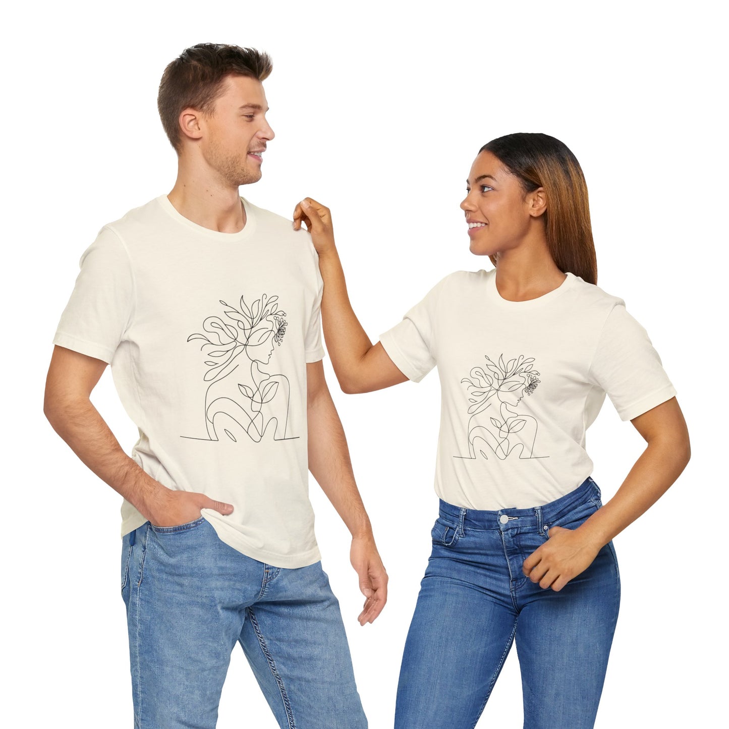 Minimalist Botanical Face Line Art Tee – Abstract Nude Drawing Shirt | Arte Vert Designs