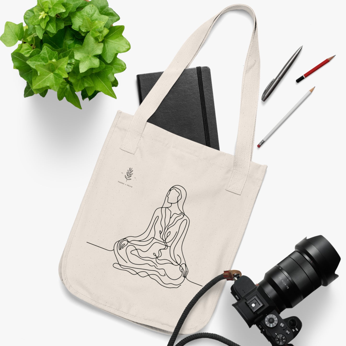 Rooted Balance Tote Bag – Minimalist Line Art of Woman & Tree Roots | Eco-Friendly Canvas Tote