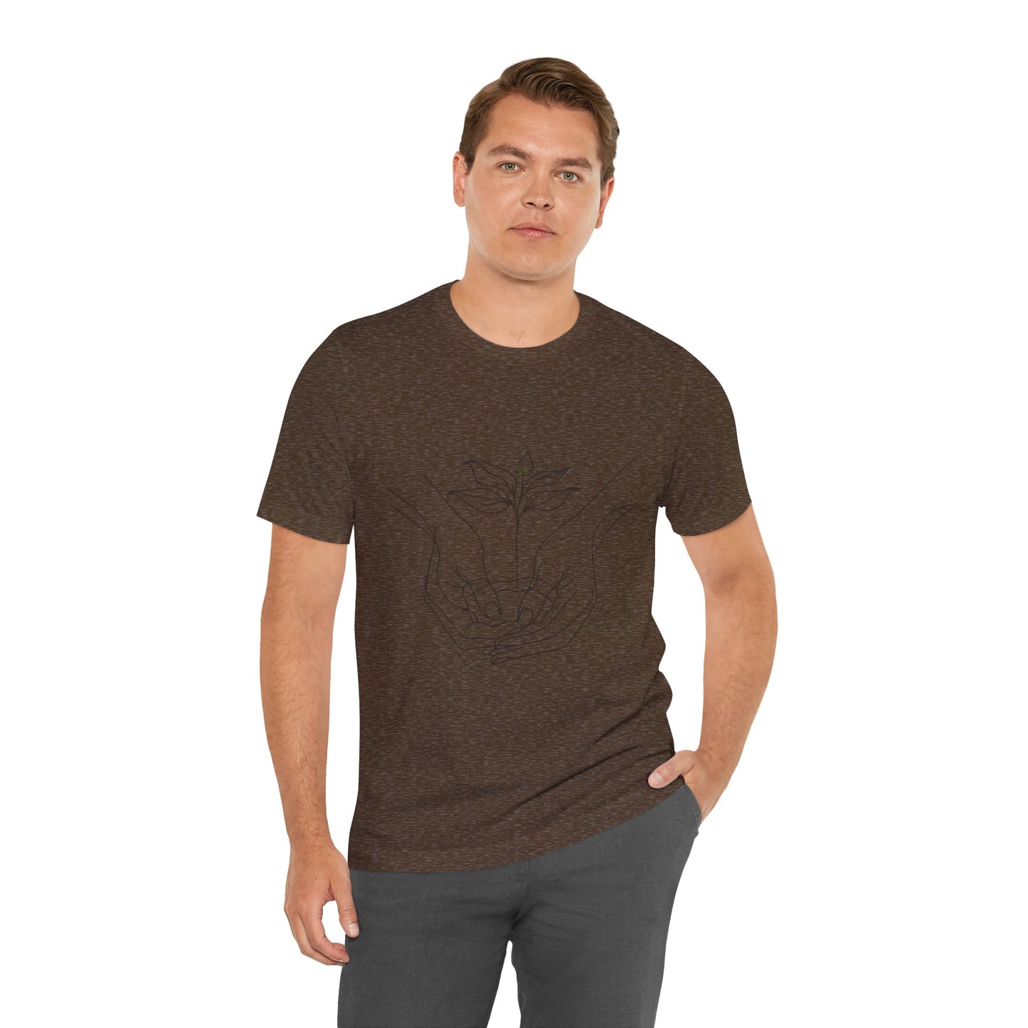 Root Connection Tee – One-Line Hands & Roots Drawing, Spiritual Nature Art | Arte Vert Designs