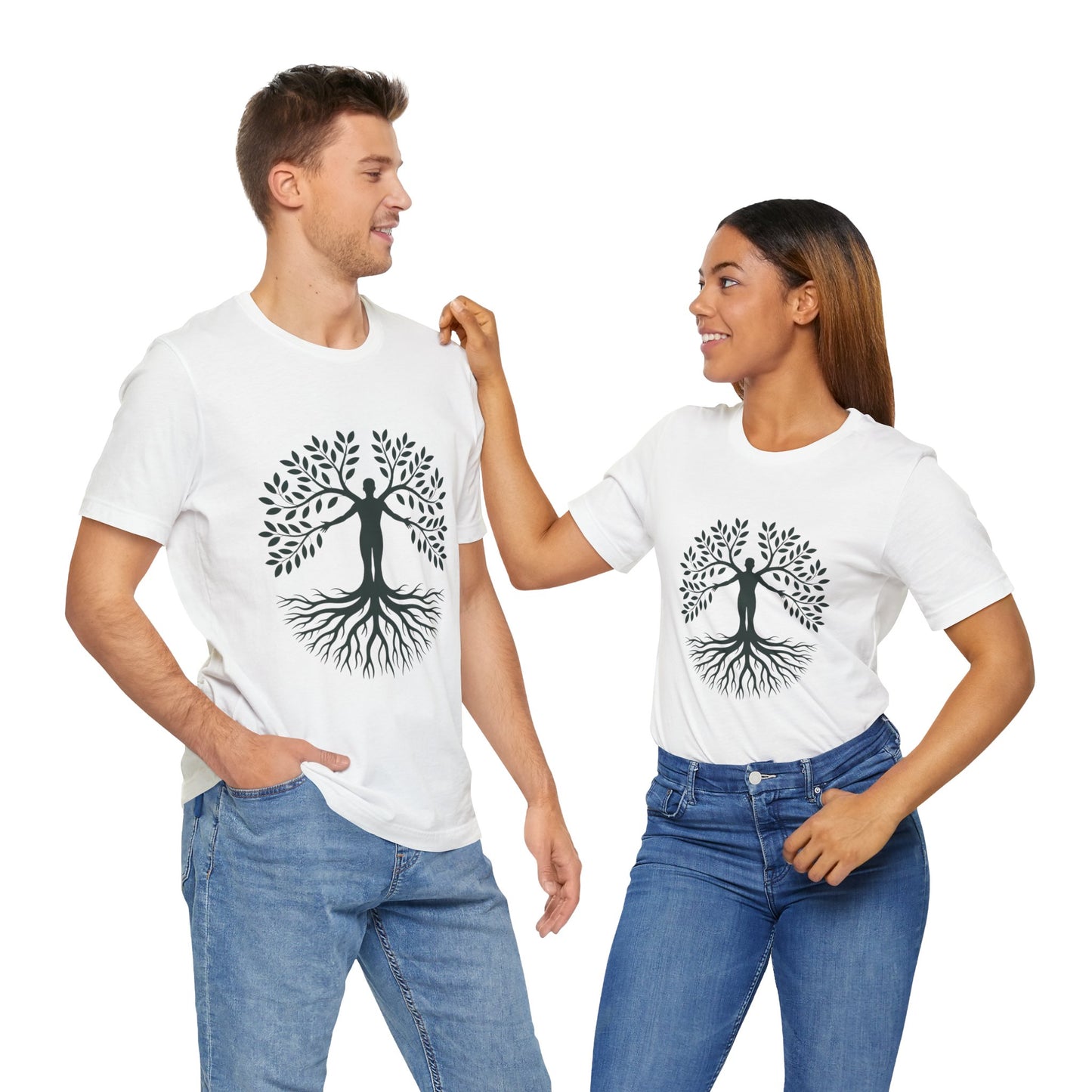 Roots of Life Organic Cotton Tee - Human & Tree Silhouette Nature Design
