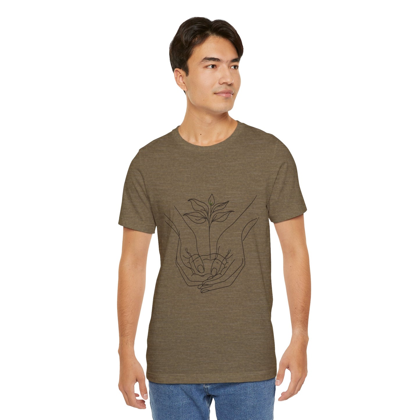 Root Connection Tee – One-Line Hands & Roots Drawing, Spiritual Nature Art | Arte Vert Designs