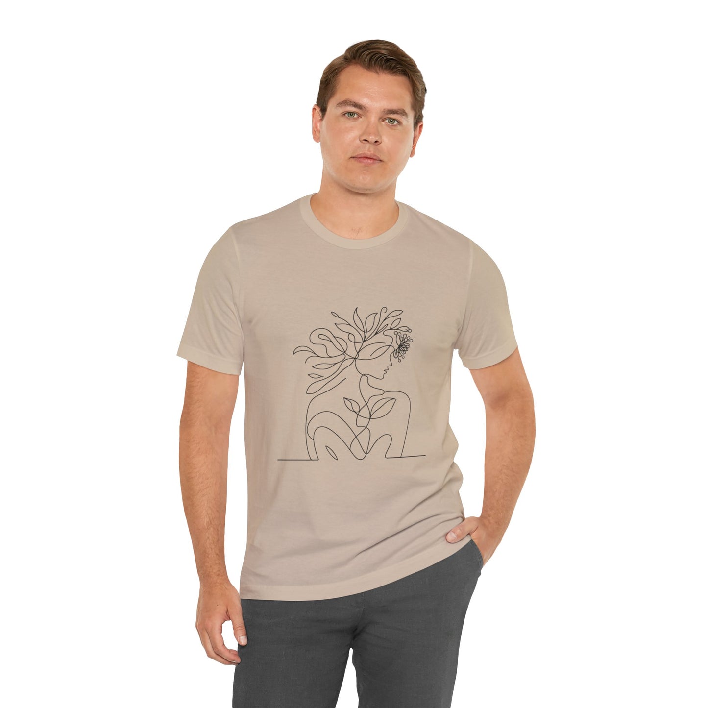 Minimalist Botanical Face Line Art Tee – Abstract Nude Drawing Shirt | Arte Vert Designs