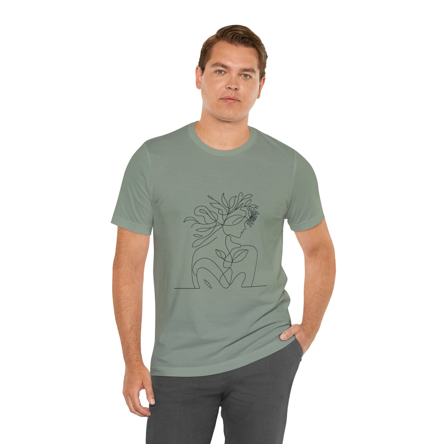 Minimalist Botanical Face Line Art Tee – Abstract Nude Drawing Shirt | Arte Vert Designs