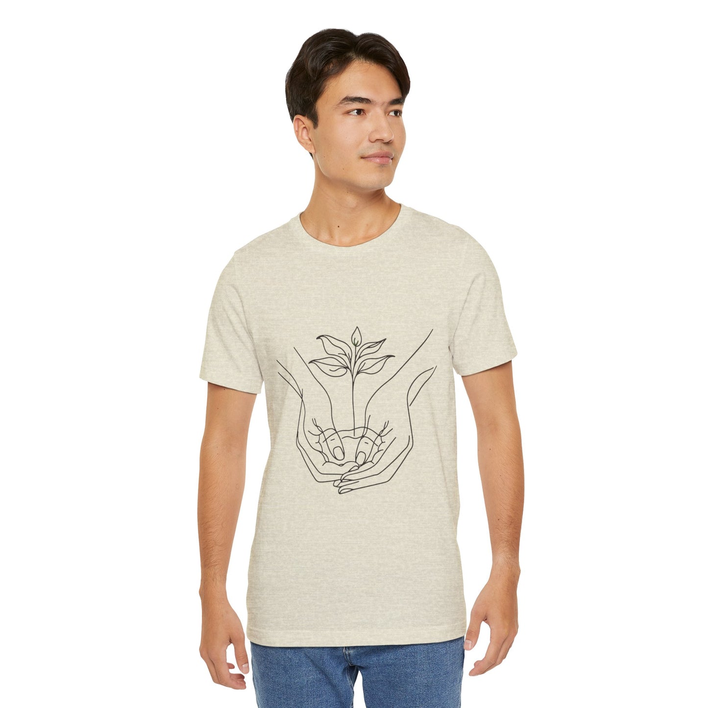 Root Connection Tee – One-Line Hands & Roots Drawing, Spiritual Nature Art | Arte Vert Designs