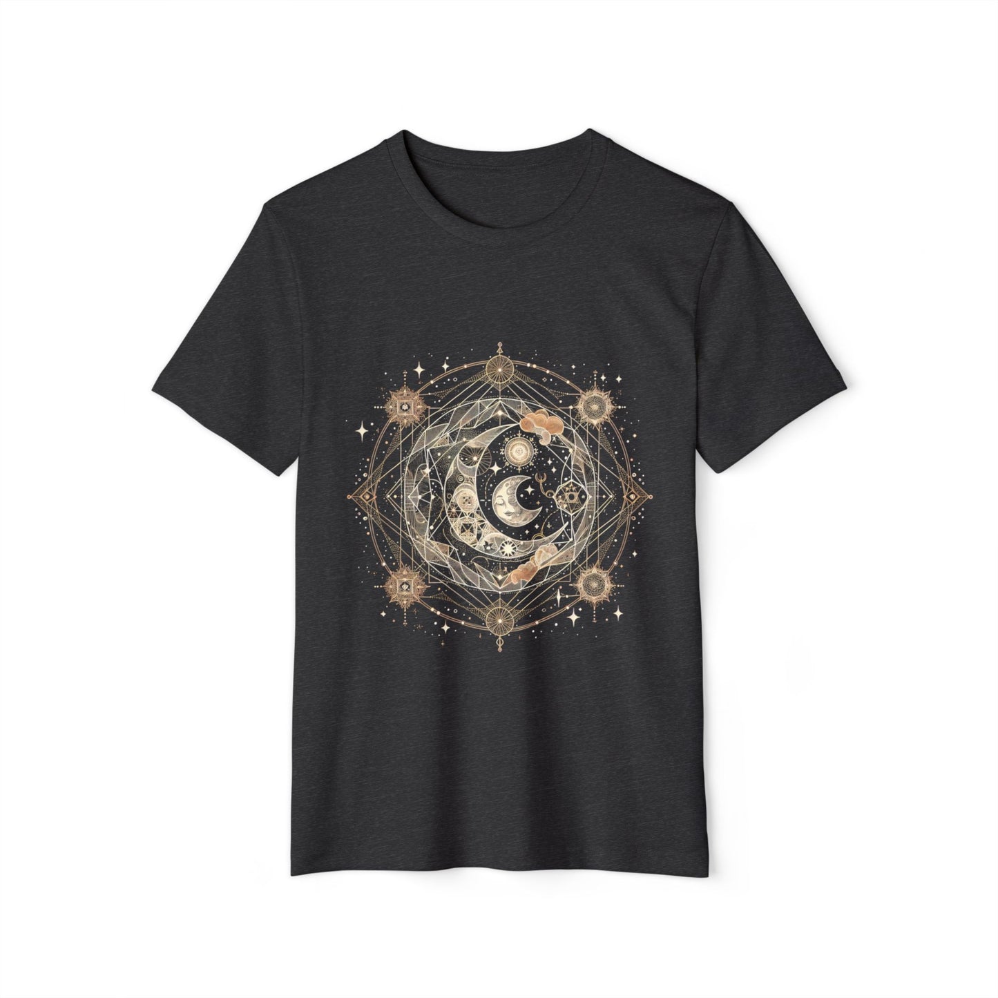 Celestial Boho Moon Phase Tee – Sacred Geometry Spiritual Shirt in Earth Tones | Arte Vert Design