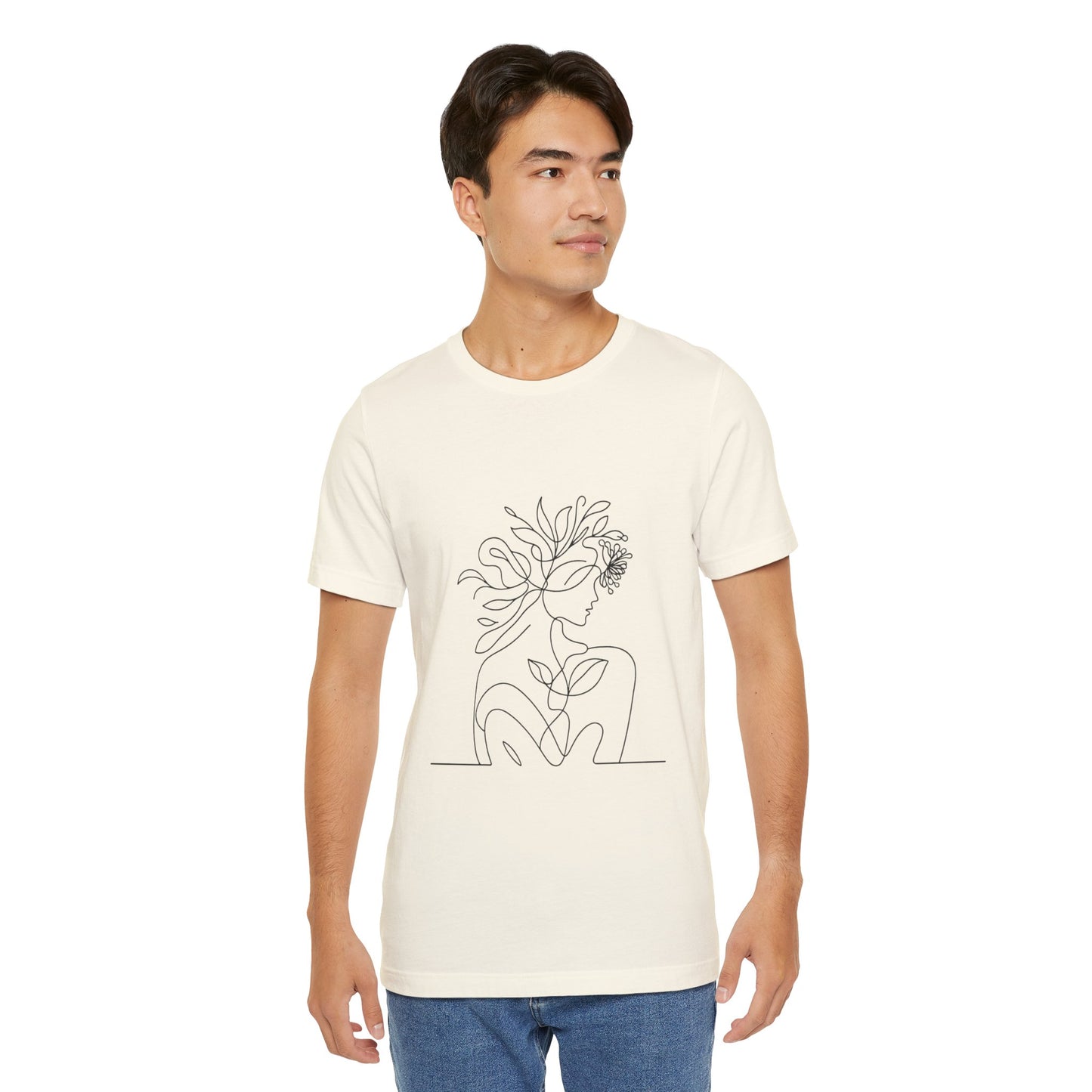Minimalist Botanical Face Line Art Tee – Abstract Nude Drawing Shirt | Arte Vert Designs